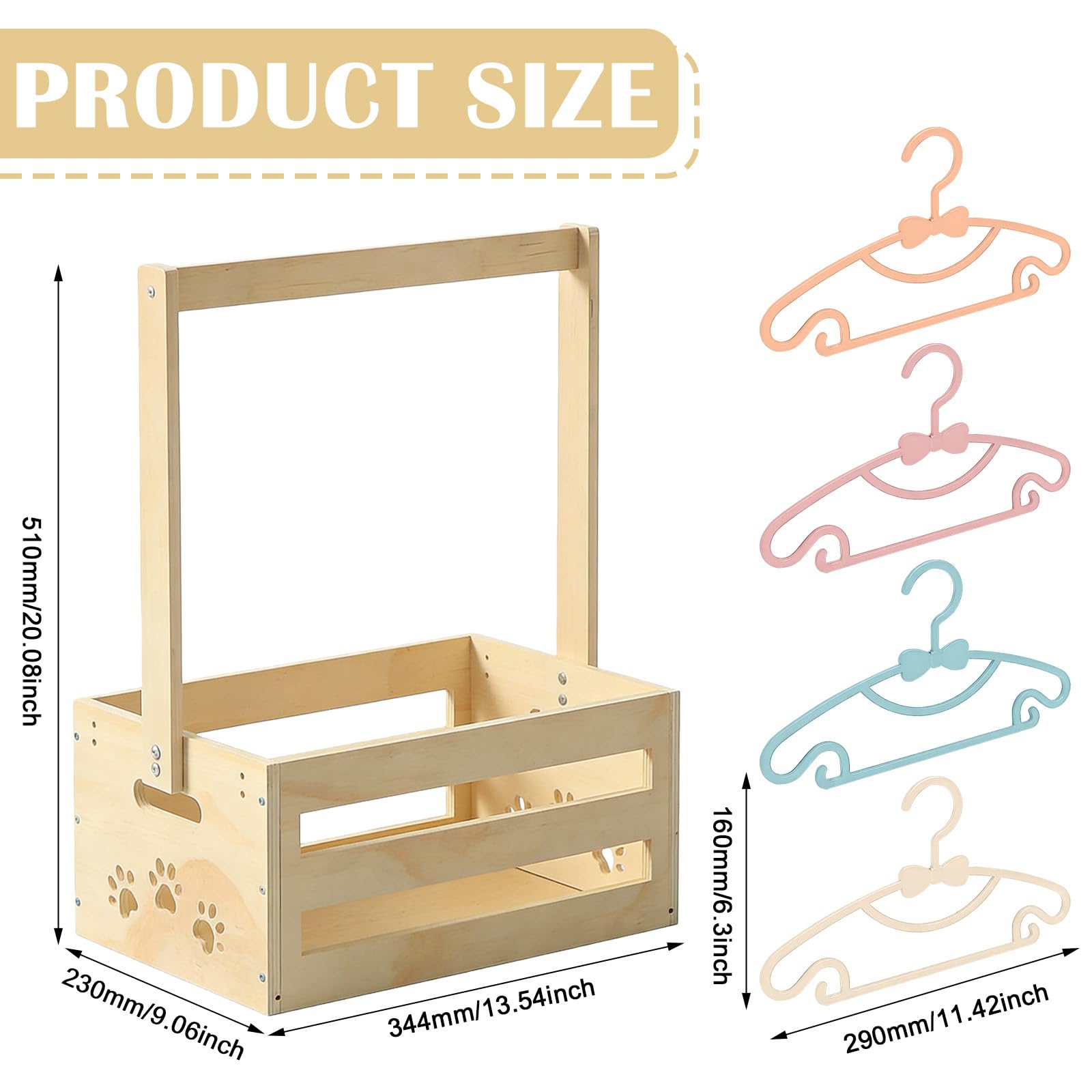 Babyparty Geschenk mit Griff, Baby Aufbewahrungskorb mit 8 Kleiderbügel, Holz Baby Geschenk Korb, Babykorb Neugeborene für Schwangere Neue Eltern, Ideal für Windeln, Kleidung und Spielzeug