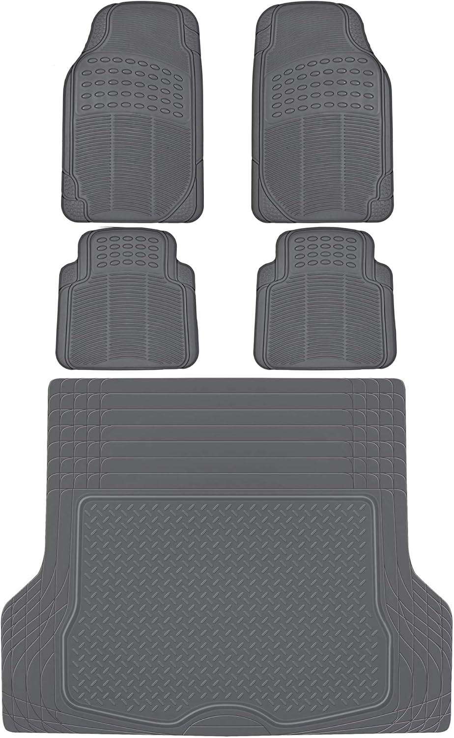 BDK OF554 Rubber Car Floor Mats, Universal Front & Rear Combo Set with Trunk Cargo