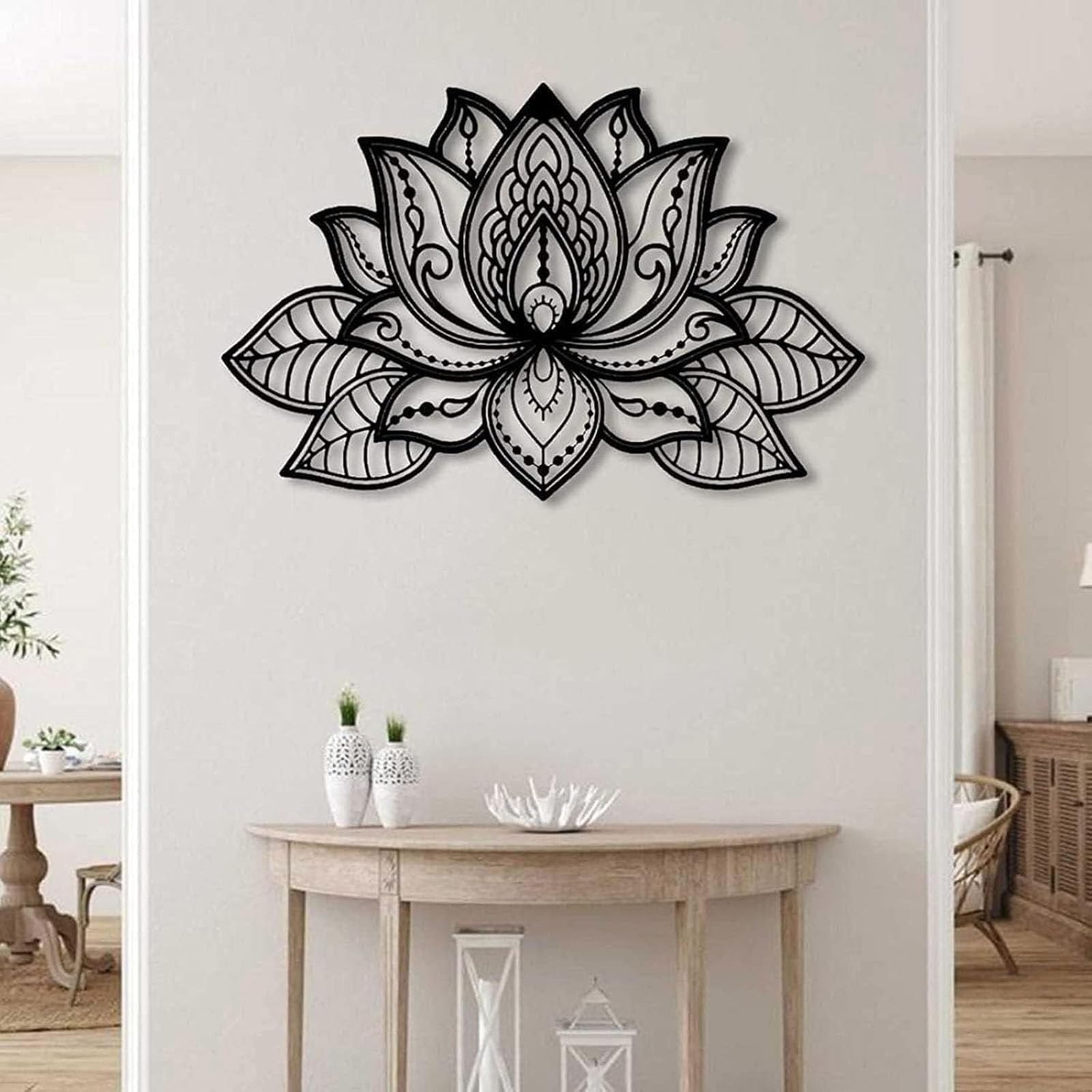 Grande decorazione da parete, decorazione da parete con fiore di loto in metallo, decorazione per la casa per yoga e meditazione, per soggiorno, camera da letto, ufficio e sala yoga,68*44CM,Black