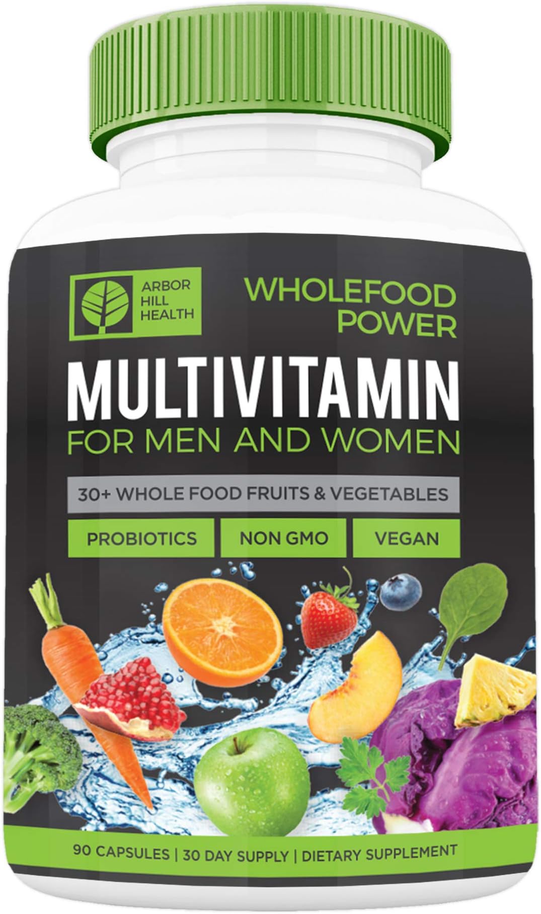 Wholefood Power Daily Multivitamins and Minerals for Women and Men: 90 Count - 30 plus Real Whole Food Fruits and Vegetables, Probiotics, Digestive Enzymes, B-Complex. Vegan and Made in the USA