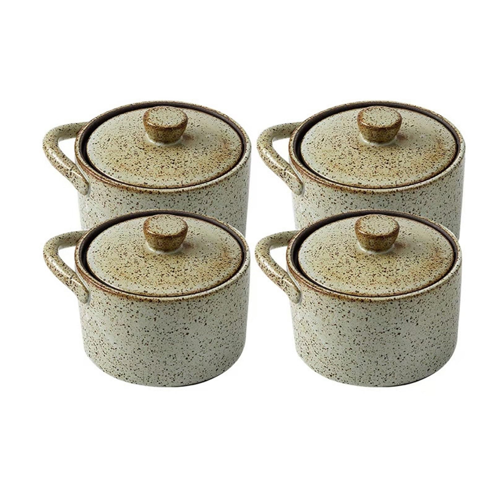 Zykuosus 4pcs Small Covered Stewpot Wave Pattern Ceramic Bowl with Lid for Soups Noodles Desserts and More Japanese Style Microwave(Grey,250ml)