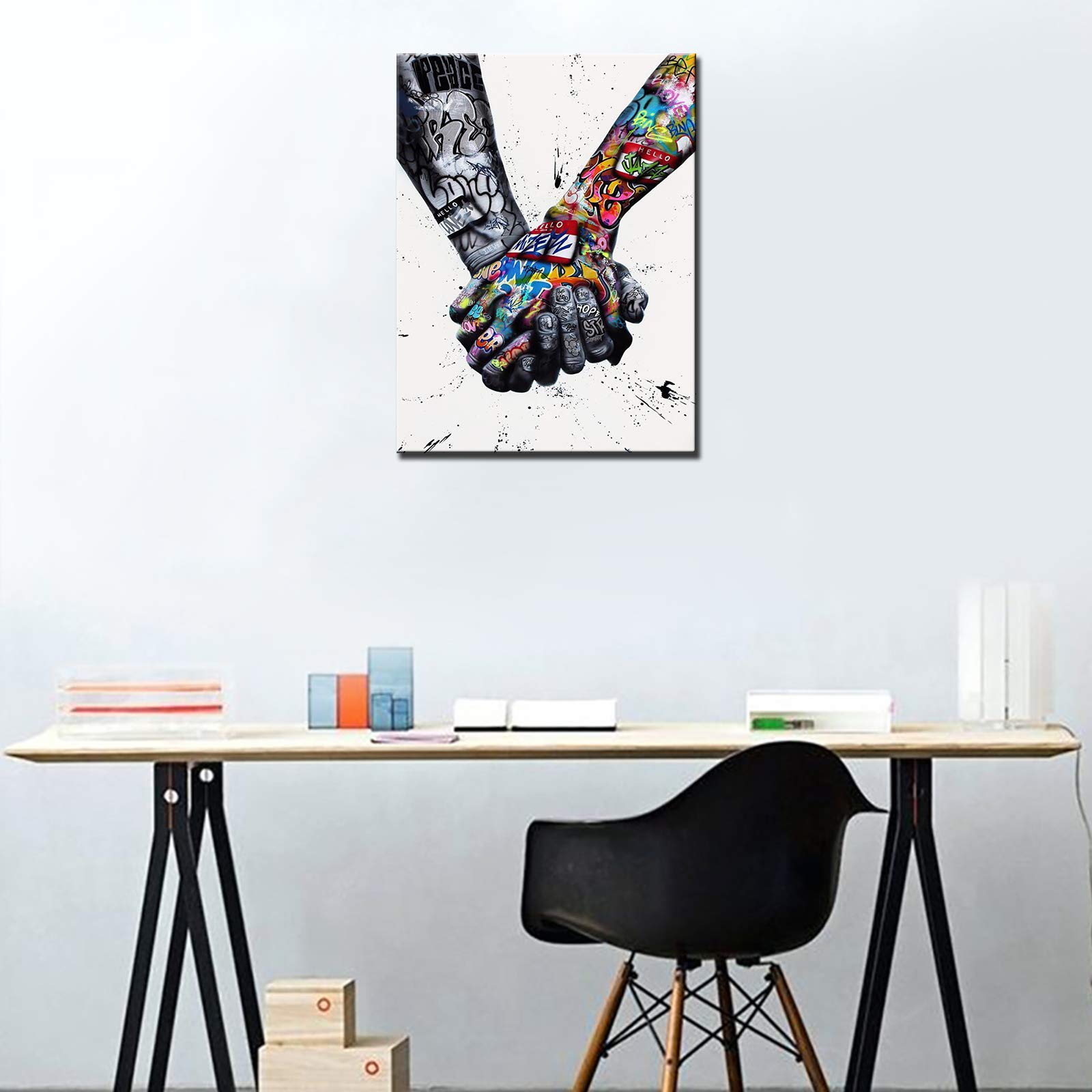 Banksy Street Art Graffiti Holding Hands Pictures Couple Paintings Romantic Artwork for Living Room Gift 1 Pieces Canvas Wall Art Nordic Home Decor Framed Ready to Hang Poster and Prints (12''Wx16''H) - Image 4
