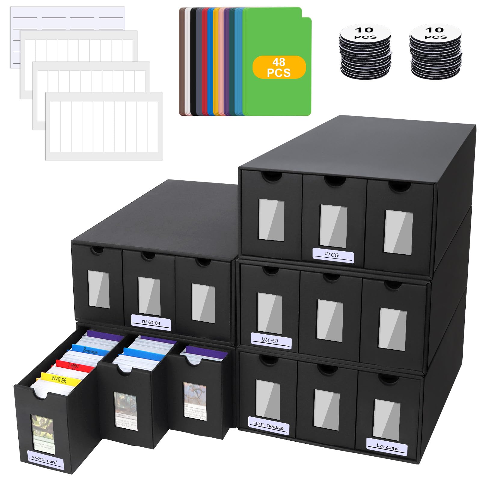 ATPWONZ Trading Card Storage Box,15000+ Cards Deck Box for MTG Commander, Trading Cards Organizer with 48 Card Dividers, Labels & Tapes, Visible Card Deck Boxes for MTG TCG PTCG Sport Cards