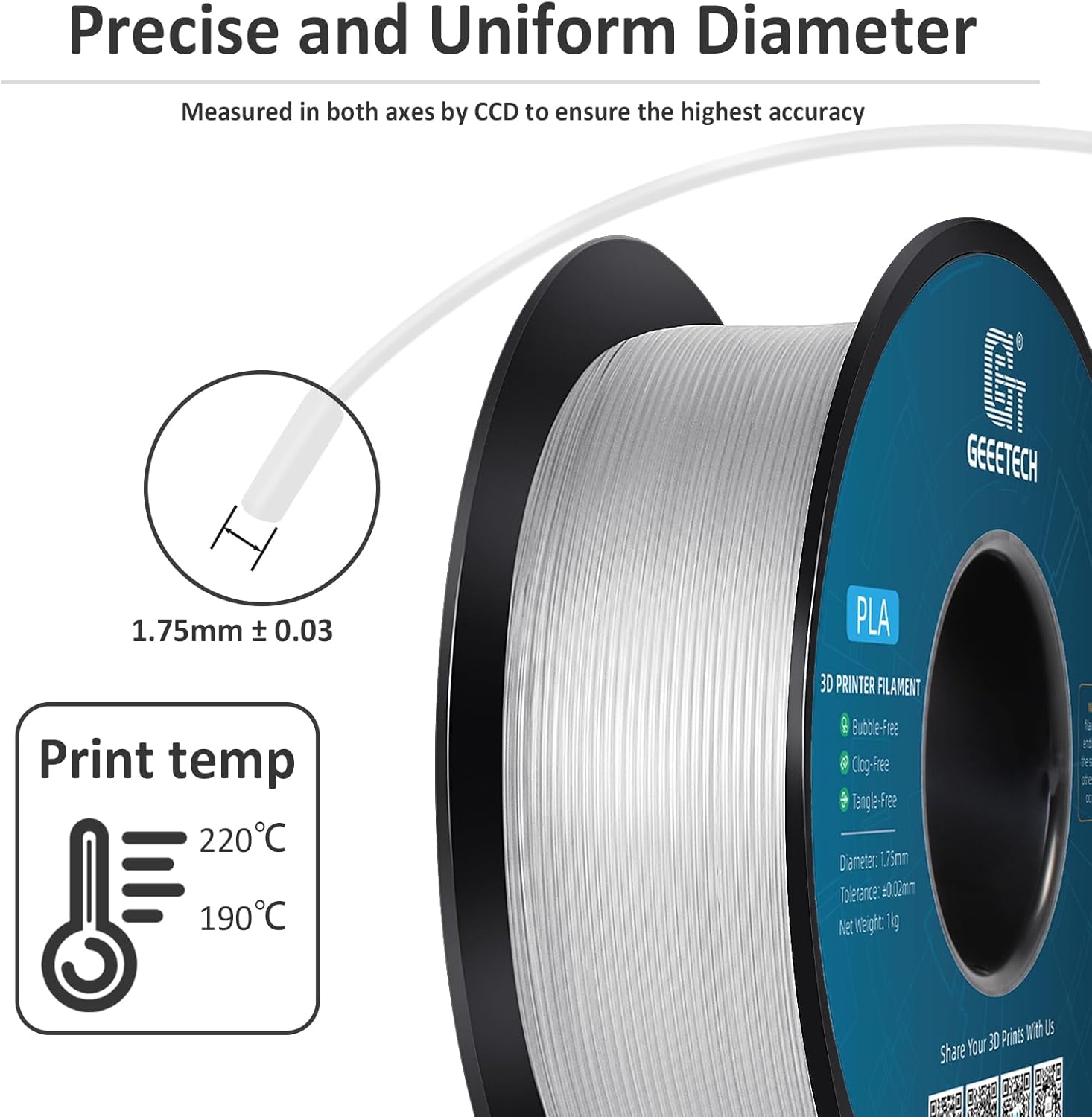 1kg Clear PLA and 1kg Black TPU Filament 1.75mm 95A