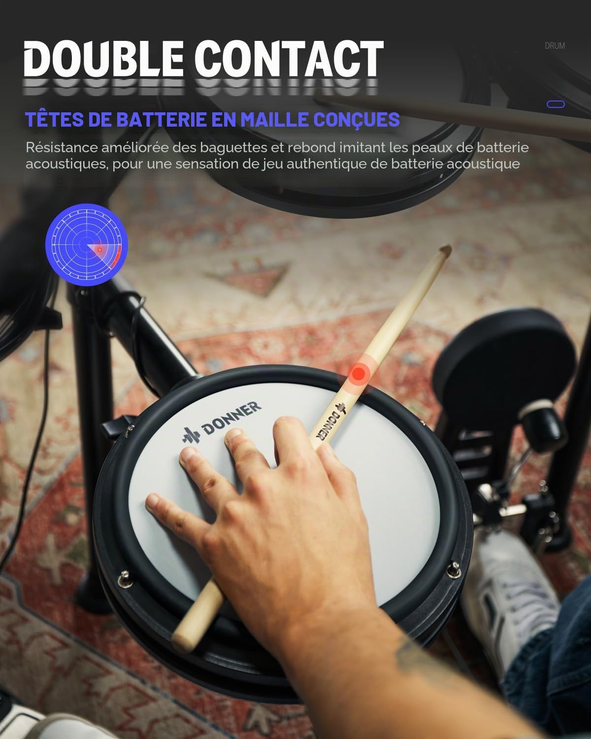 Donner DED-200 Electric Drum Set With Drum Throne/Maple Stick/Earphone/Audio Cable