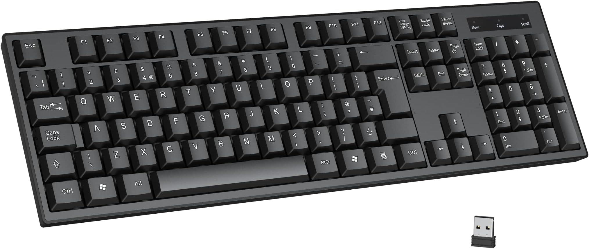cimetech 2.4G Wireless Keyboard, QWERTY UK Full-Size Layout, USB Computer Keyboard with Numeric Keypad & Ergonomic Keys for Desktop/PC/Laptop/Surface/Smart TV/Notebook and Windows - Black