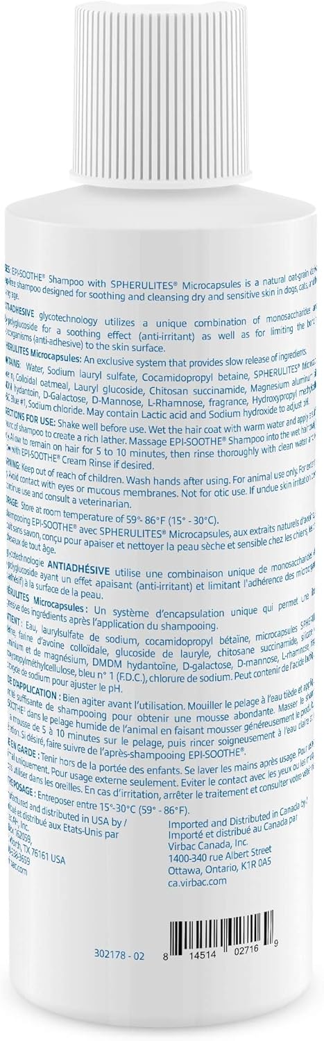 Virbac EPI-SOOTHE® Shampoo For Dogs, Cats & Horses (16 oz) - For Dry and Sensitive Skin