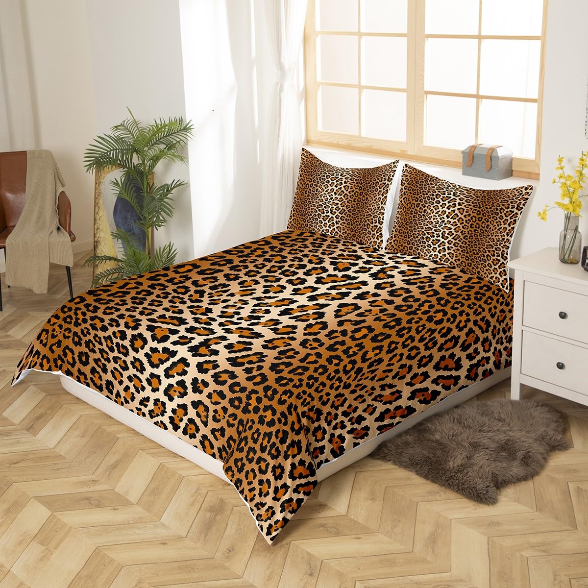 Feelyou Leopard Print Duvet Cover Luxury Cheetah Printed Bedding Set for Girls Women Wild Animal Theme Comforter Cover Wildlife Style Decor Bedspread Cover Twin Size Zipper