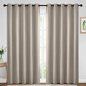 Yakamok Blackout Curtains Room Darkening Thermal Insulated Window Panels,Solid Grommet Top Drapes for Bedroom/Living Room(70Wx84L, Natural, 2 Panels)