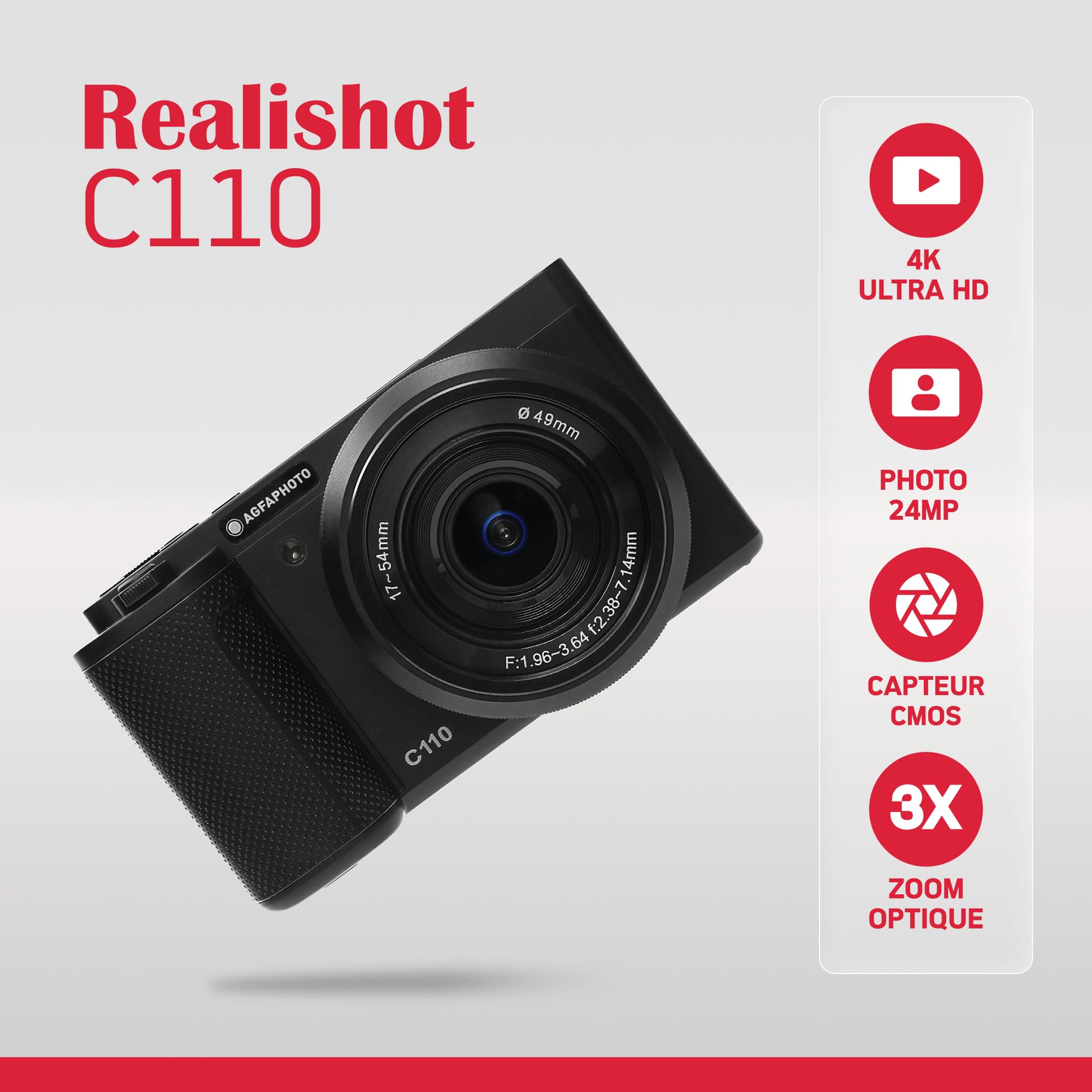 AGFAPHOTO Realishot C110 - Compact Digital Camera écran articulé - Noir