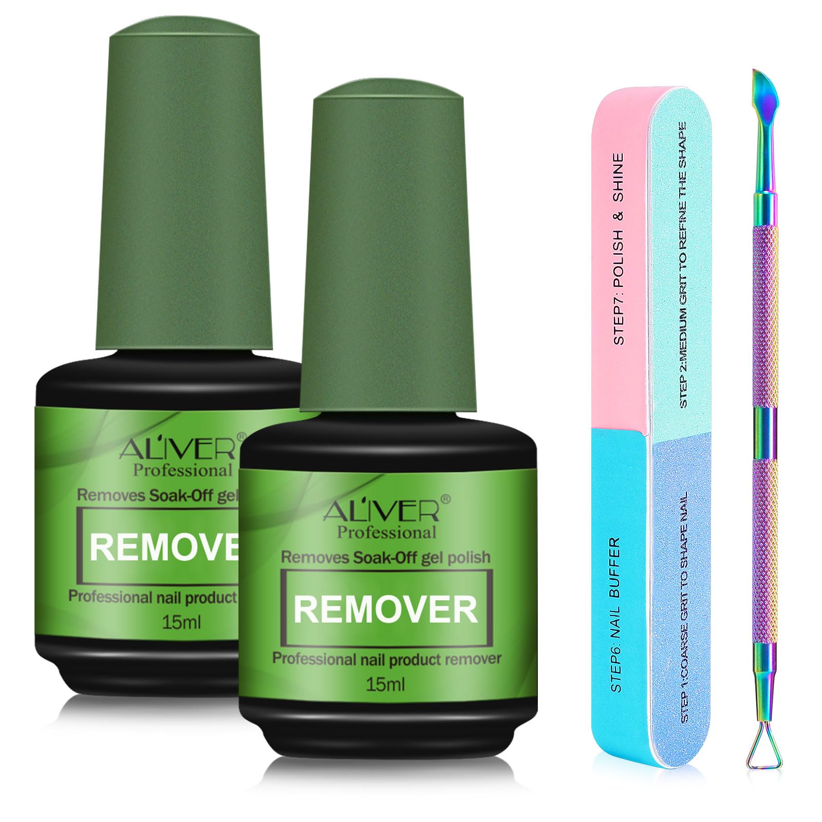 Nail Polish Remover, Pack of 2 with Nail File, Cuticle Pusher, Nail Polish Remover, Gel Nail Polish Removal, Gel Nail Polish Remover, Remove Gel Nails Easily and Quickly, Does Not Damage Nails