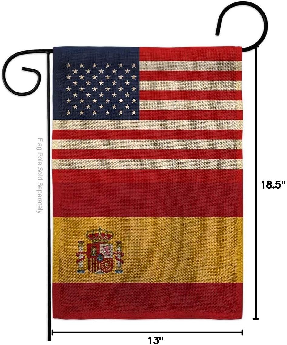 Spain US Friendship Burlap Burlap Garden Flag Regional USA American Alliance World Country Particular Area Small Decorative Gift Yard House Banner Double-Sided Made In 13 X 18.5