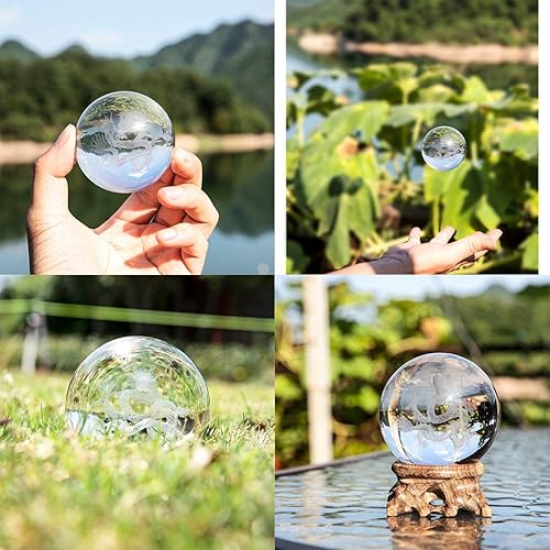 Miniatura 4 de HDCRYSTALGIFTS Bola de cristal 3D dragón bola de cristal tallado diente de león bola de cristal adornos Fengshui