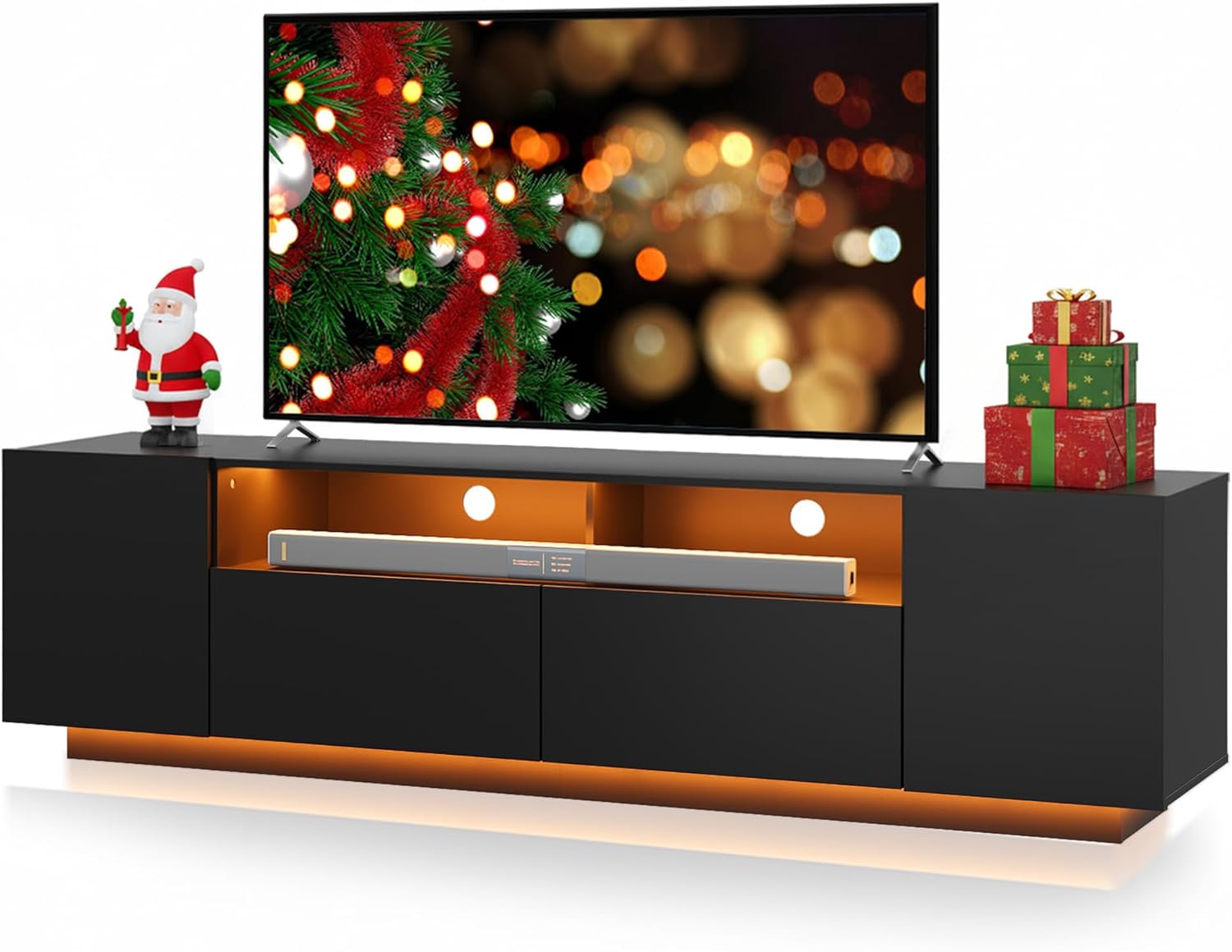 WLIVE LED TV Stand with Large Storage Cabinet, Modern Entertainment Center for 55/60/65/70/75 Inch TVs, Sturdy TV Console for Living Room, Bedroom,Rec Room(Black)