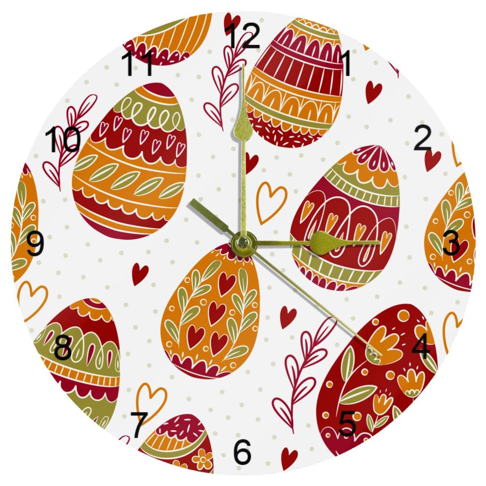 Horloge murale ronde pour cuisine et salon au motif festif de Pâques