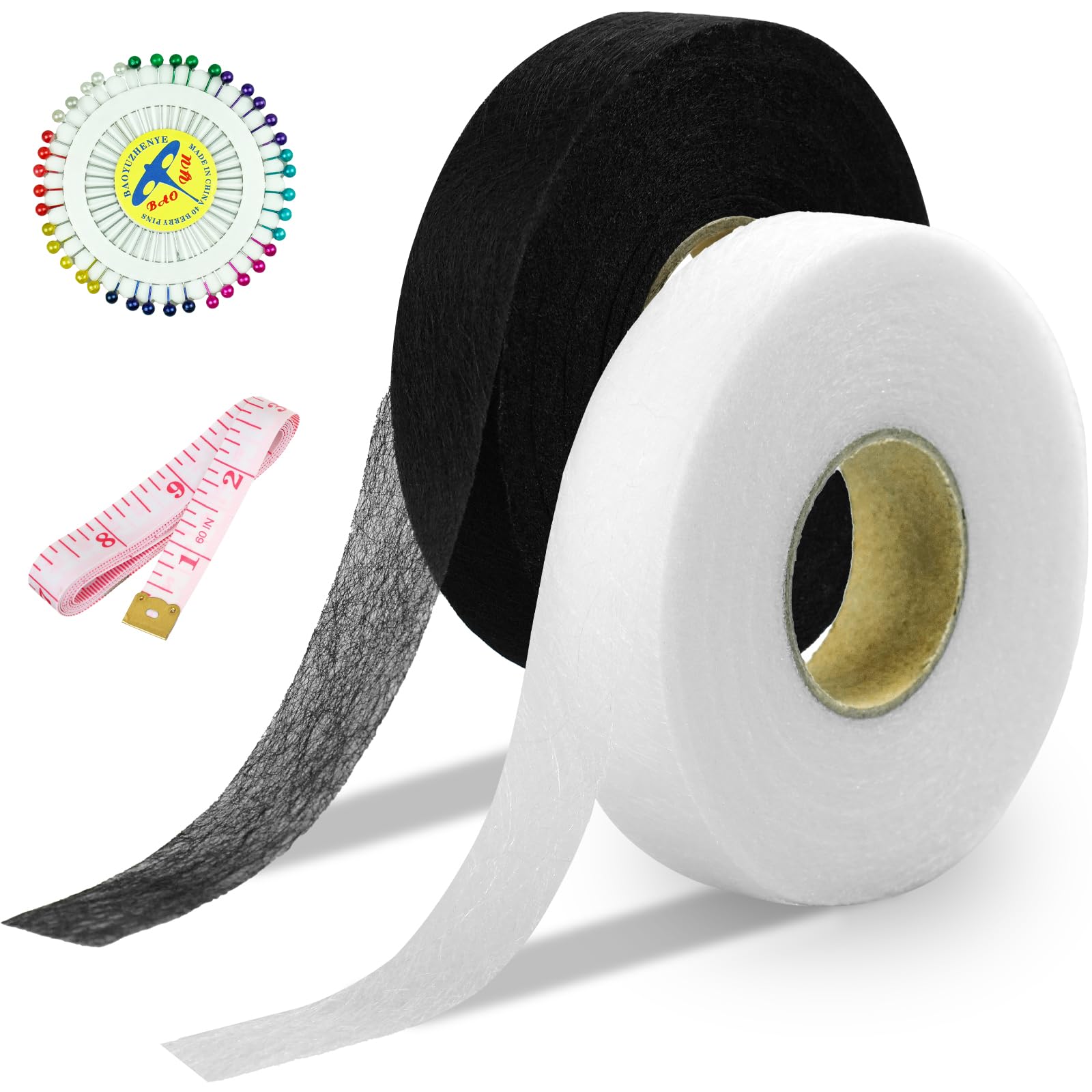 2 Pack Wonder Web 60 Meters Iron On Hemming Tape Invisible Mending Tape for Fabric with Tape Measure for Ironing Bonding Patching Trousers Curtains Clothes