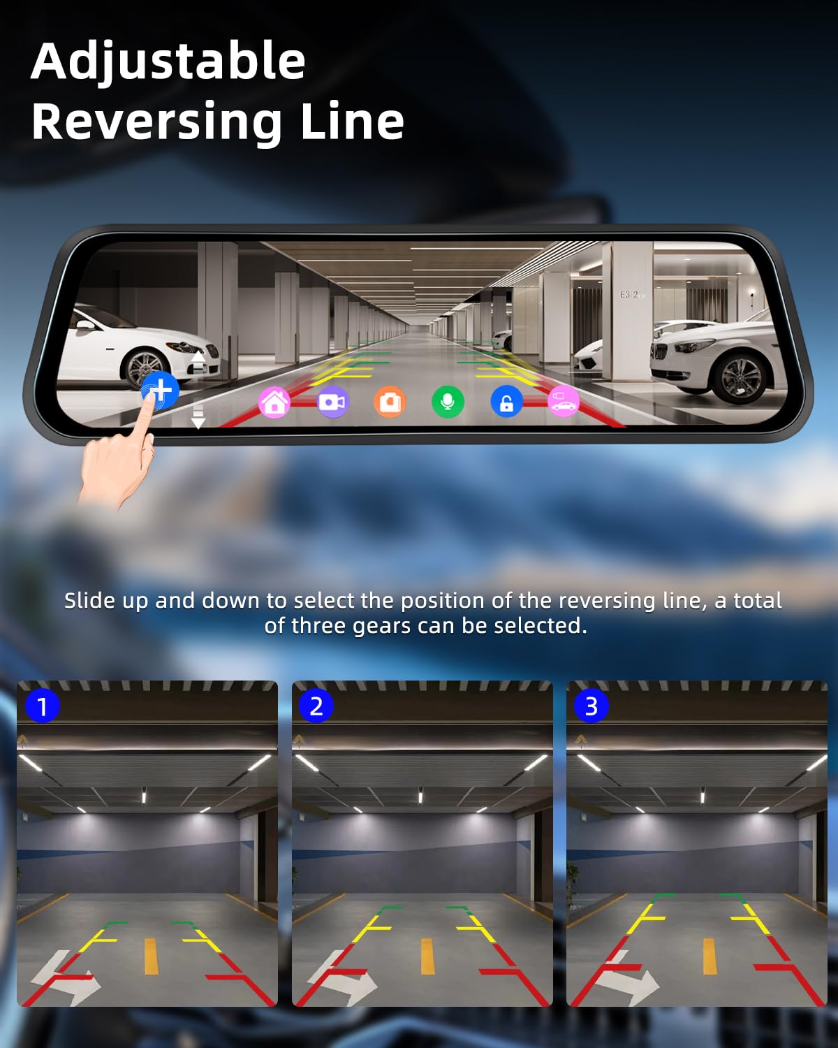 4K Mirror Dash CAM con 1080P Backup Camera - 9.66 Inch Touchscreen Dashcam Soporte Parking Monitoring BSD Loop Recording G-Senors WiFi 150°Wide Angle + 64GB SD Card