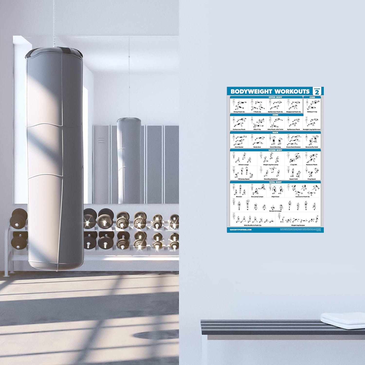 3 Pack: Bodyweight Workout Posters Volume 1 & 2 + Pilates Exercise Poster Set - Set of 3 Workout Charts (Laminated, 18" x 27") : Sports & Outdoors