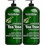 New York Biology Tea Tree Shampoo and Conditioner Set - Deep Cleanser - Relief for Dandruff and Dry Itchy Scalp - Therapeutic Grade - Helps Promote Hair Growth - 16.9 Fl Oz