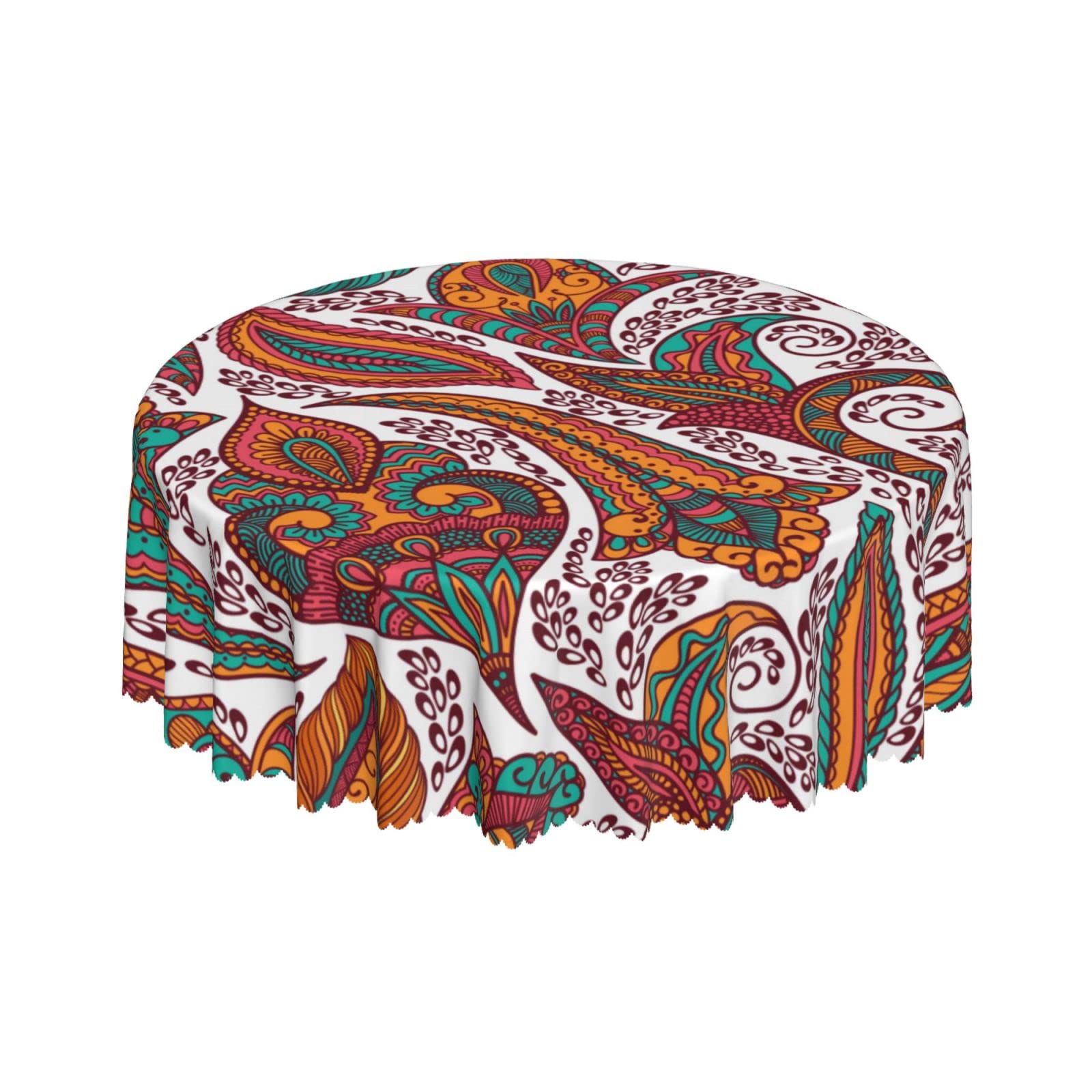 Lsjuee Paisley Tribal Colorful Floral Round Tablecloth 60 Inch Printed Washable Tablecloth for Dining Party Holiday Fall Home Decorative