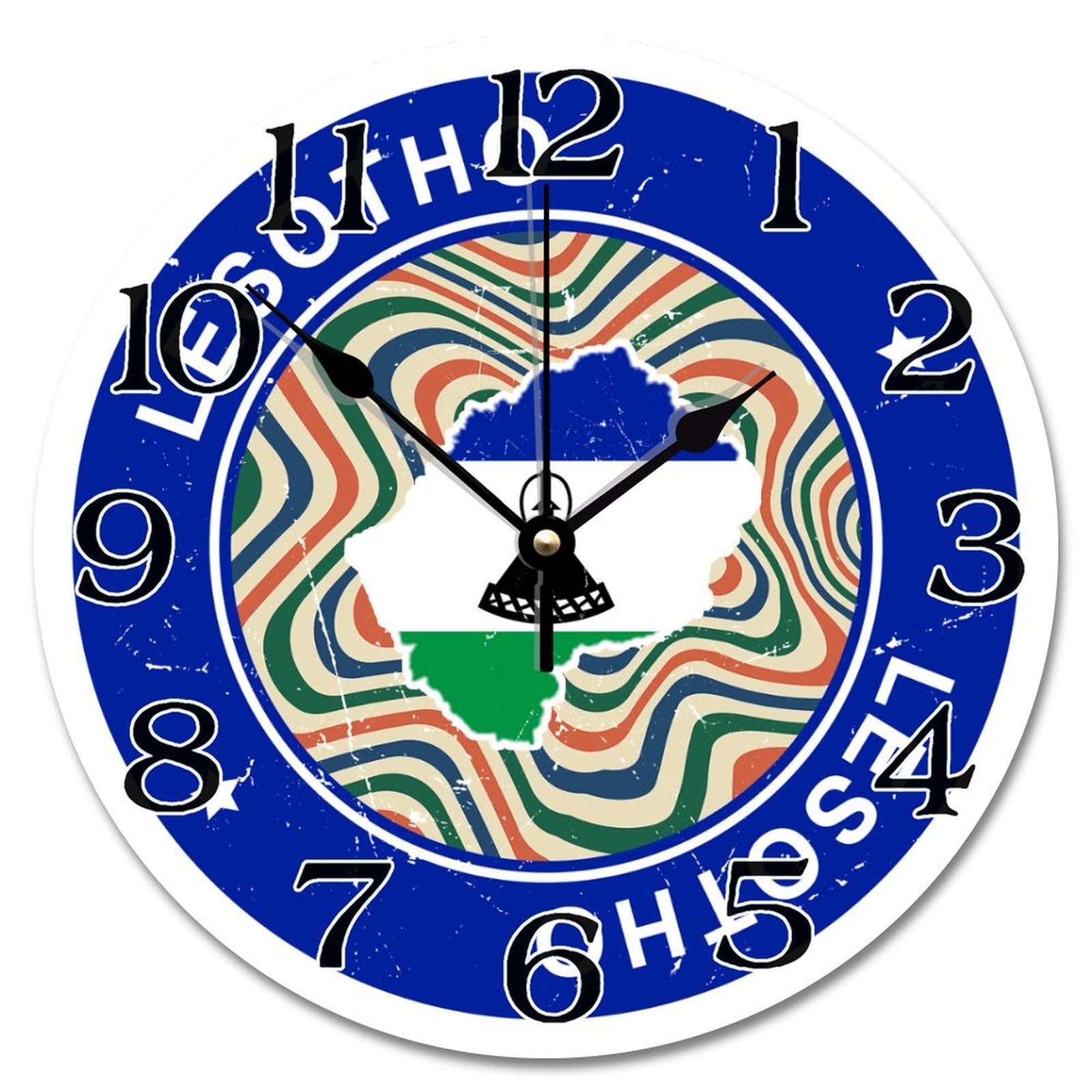 Horloge murale Lesotho ronde colorée 30,5 cm pour résoudre mur vide salon