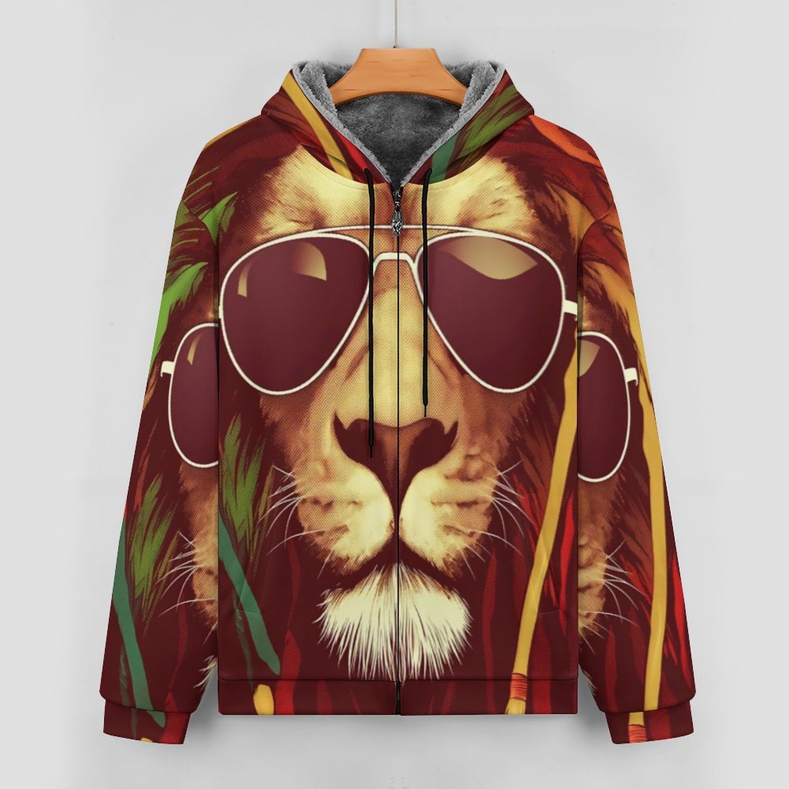 Felpe con Cappuccio da Uomo in Pile con Cappuccio Reggae Lion Felpa con Cerniera in Pile Foderato Giacche Termiche A Maniche Lunghe Cappotti Spessi E Caldi Capispalla Casual Invernali con Ca