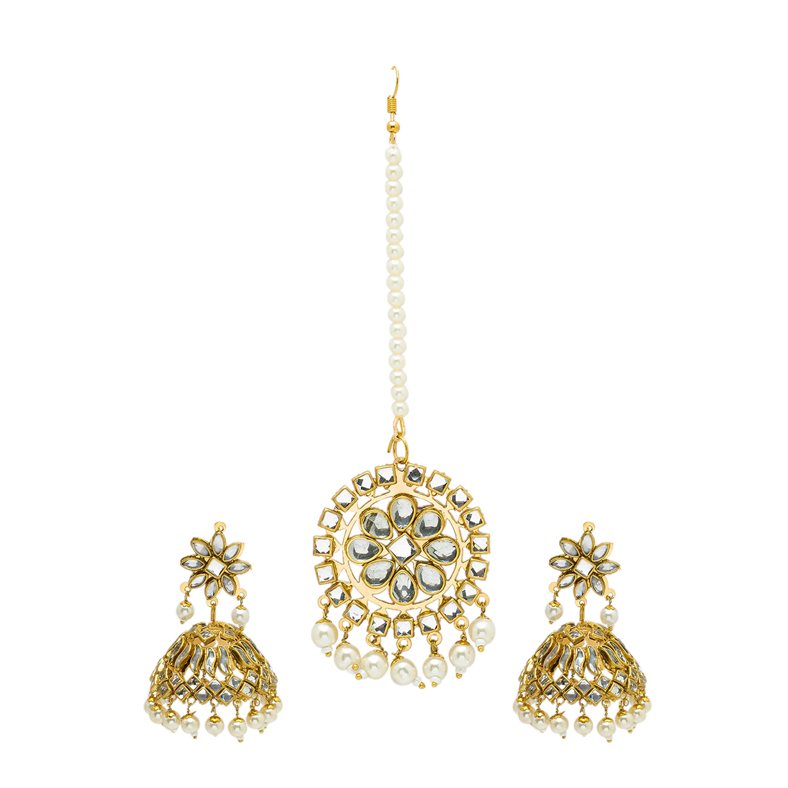 Shining Jewel Gold Plated Traditional Kundan, Pearls, Polki, Big Jhumka Earring and Maang Tikka Combo Set for Women (SJE_01_W) (B0BQ6PFTC6) Amazon Price History, Amazon Price Tracker