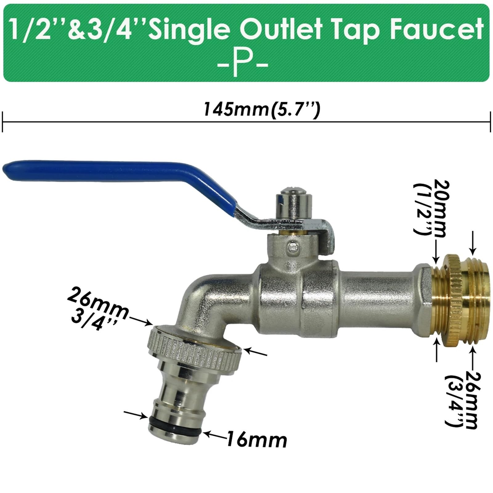 Adaptador de grifo de latón de repuesto para jardín, conector de tanque de agua IBC de 1/2 pulgada, válvula de bola de manguera de riego de 2 vías (SPL11-591-1PCS)