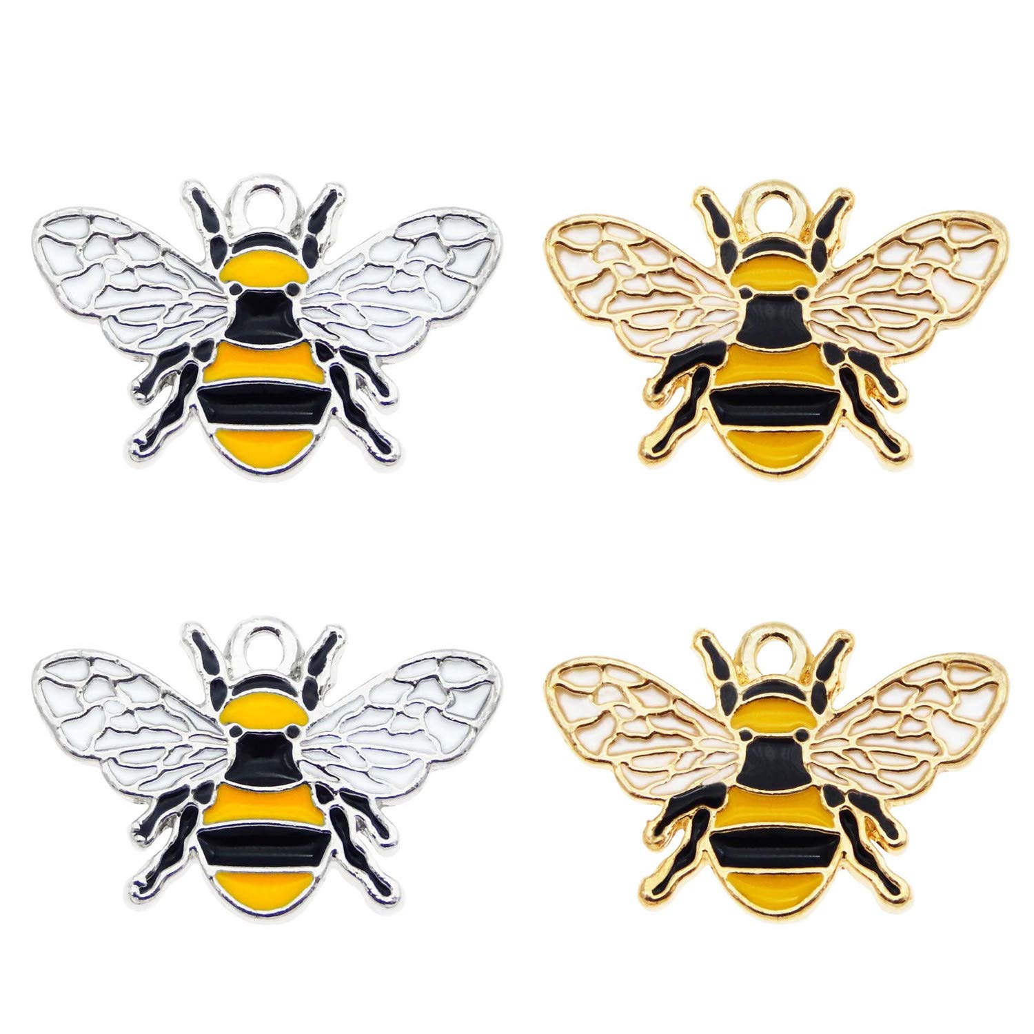 Julie Wang 48pcs Silver Gold Mixed Enamel Bumble Bee Charms for Jewelry Necklace Bracelet Earring Women Girl DIY Finding