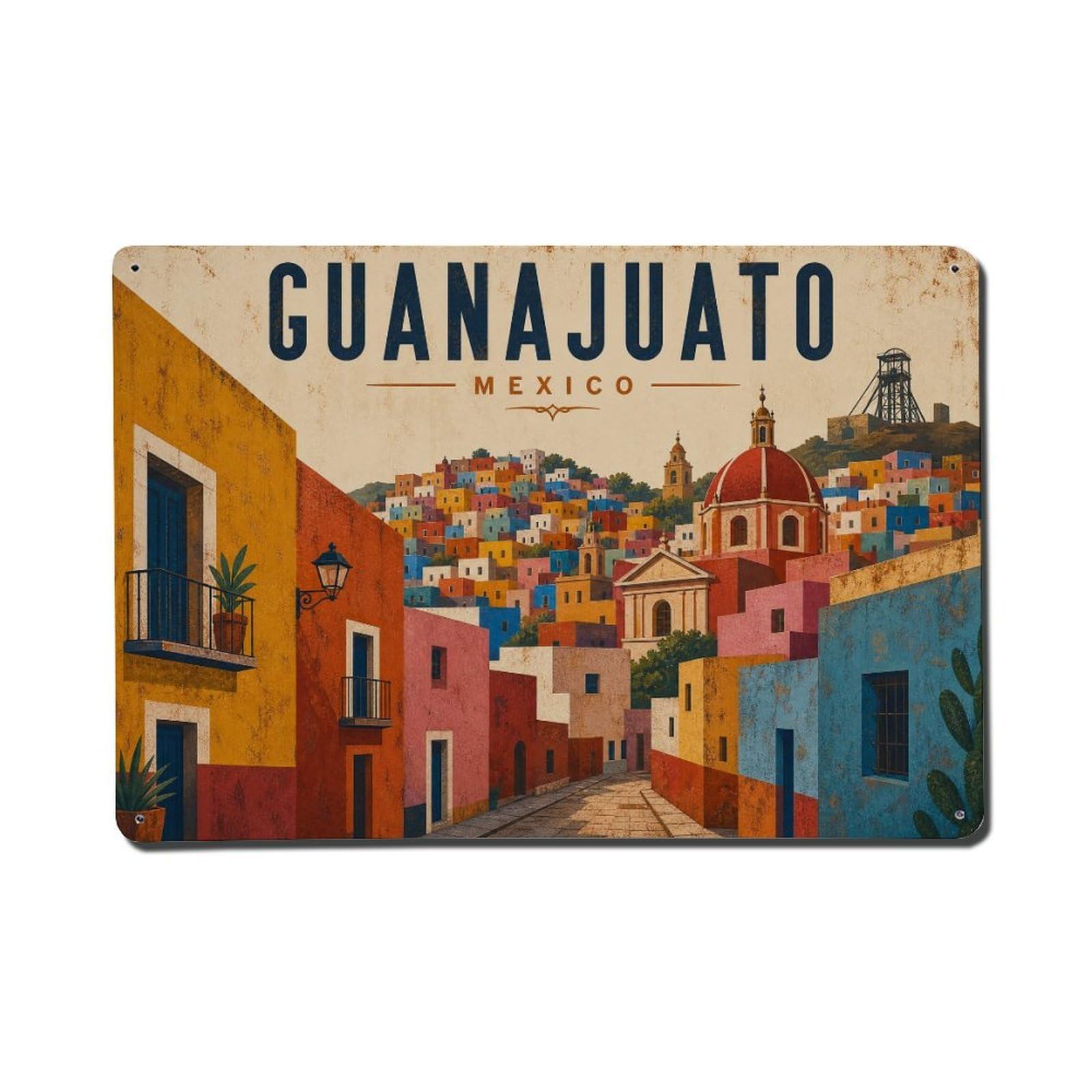Vintage Travel Mexico Guanajuato Metal Tin Sign