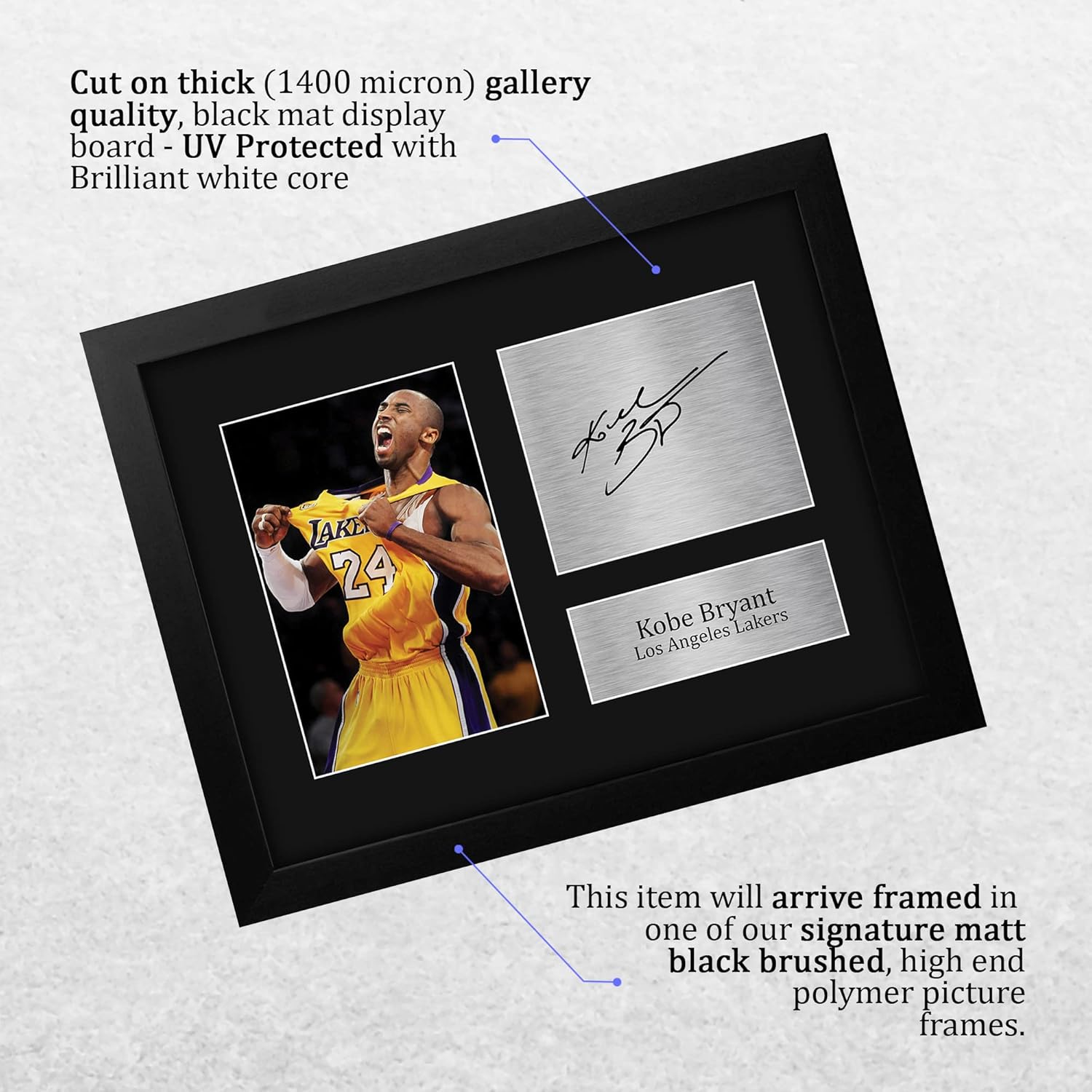 HWC Trading Kobe Bryant Los Angeles LA Lakers Gifts USL Framed Printed Signed Autograph Picture for Basketball Memorabilia Fans - US Letter Size