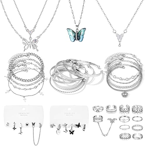 Miniatura 9 de 17IF Juego de 36 joyas doradas con 8 anillos 6 collares 12 pulseras y 10 aretes para mujeres y niñas paquete de joyas de moda para aniversario