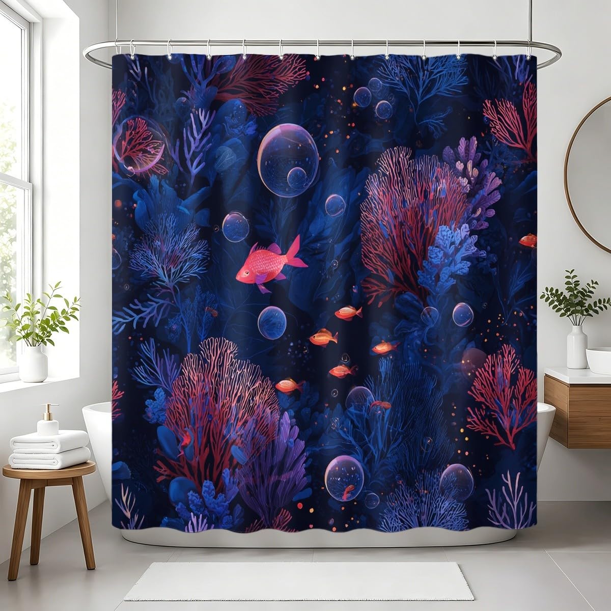 Generico Tenda Doccia 240x200 cm Blu Impermeabile per Vasca da Bagno