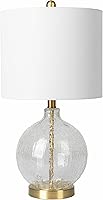 Ciel Modern Glass Bedside Table Lamp for Bedroom Nightstand - End Side Table Lamp for Living Room, Guest Room, Dinning Room - Shade Linen - White, Clear - 23'' H