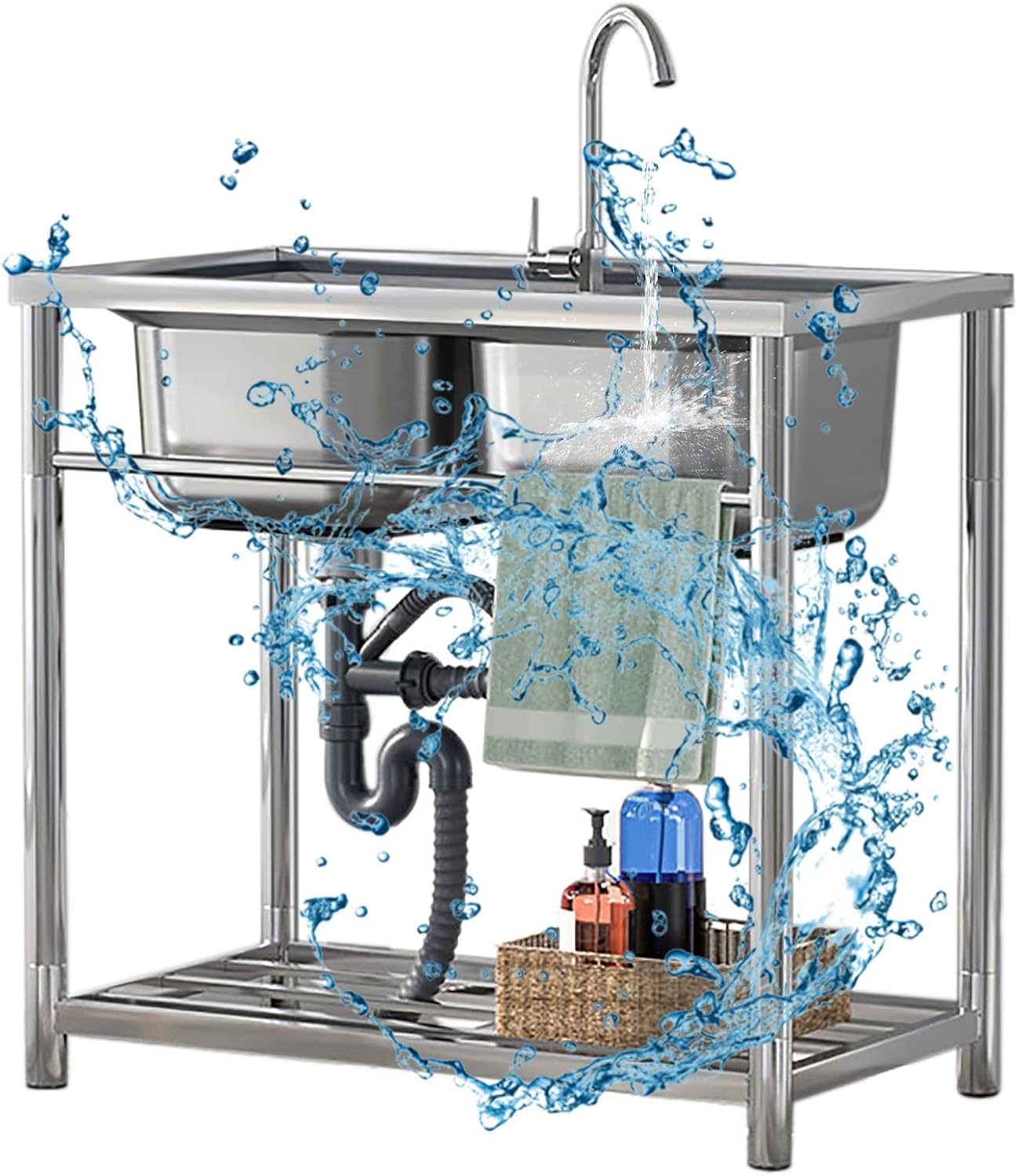 Outdoor Kitchen Sink Free Standing Commercial Sink Prep Workstation with Faucet and Storage Shelve Laundry Tub Included for Laundry Garage Indoor Restaurant Catering Industrial Kitchen Sink ( Color :