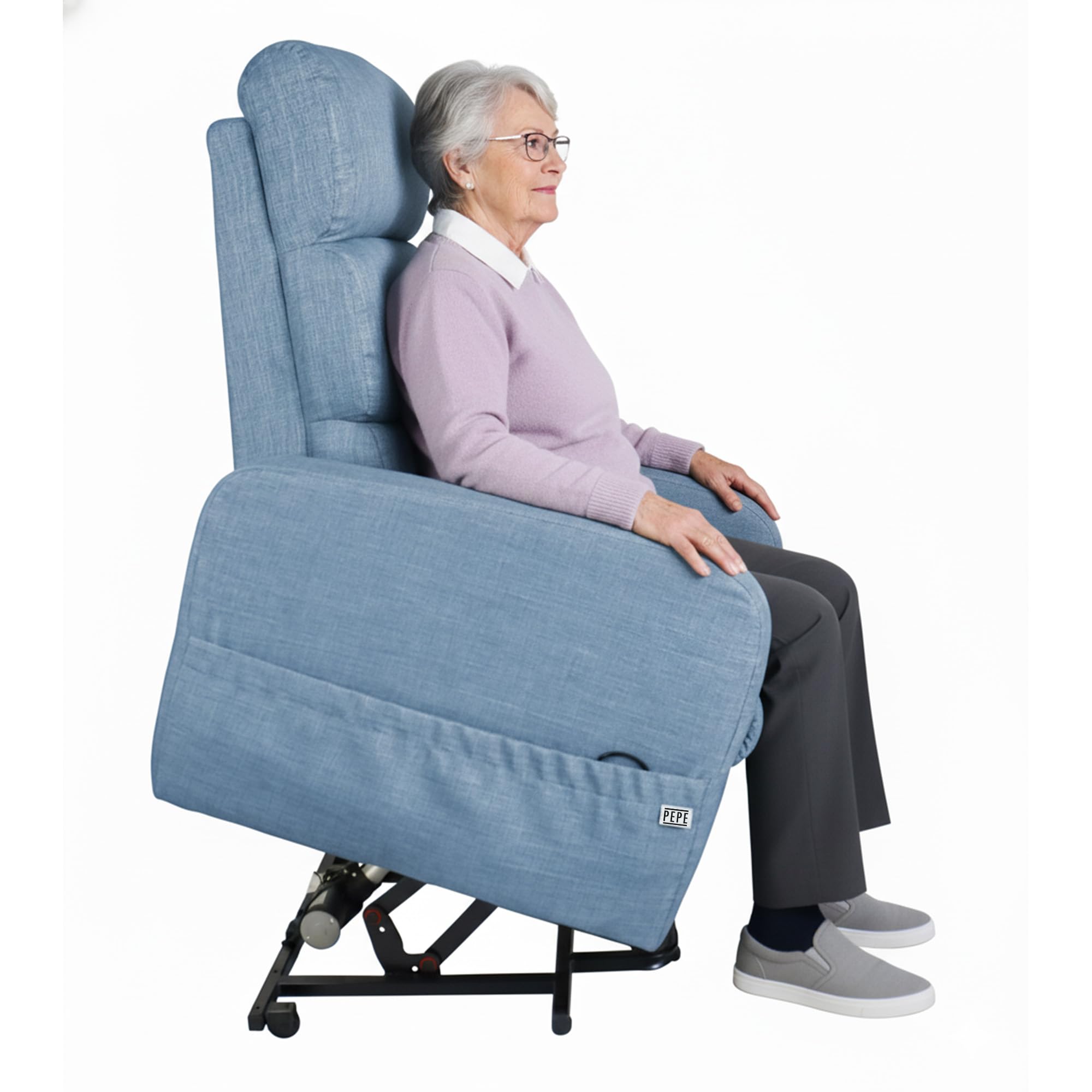PEPE Mobility Sillon Relax Reclinable Electrico (Tela Lino) Levanta Personas con Mando, Butaca Confort Gente Mayor (Azul)