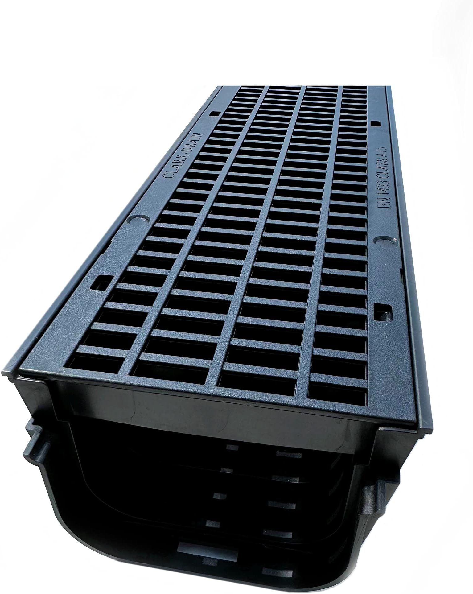 10 x Clark Drain CD410 Shallow Flow Channel Drainage Plastic PVC Heavy Duty Including 2 x Endcaps for Water Rain Storm Shower Garden Driveway 1m Water Rain Storm Shower Wetroom Garden Driveway 10M