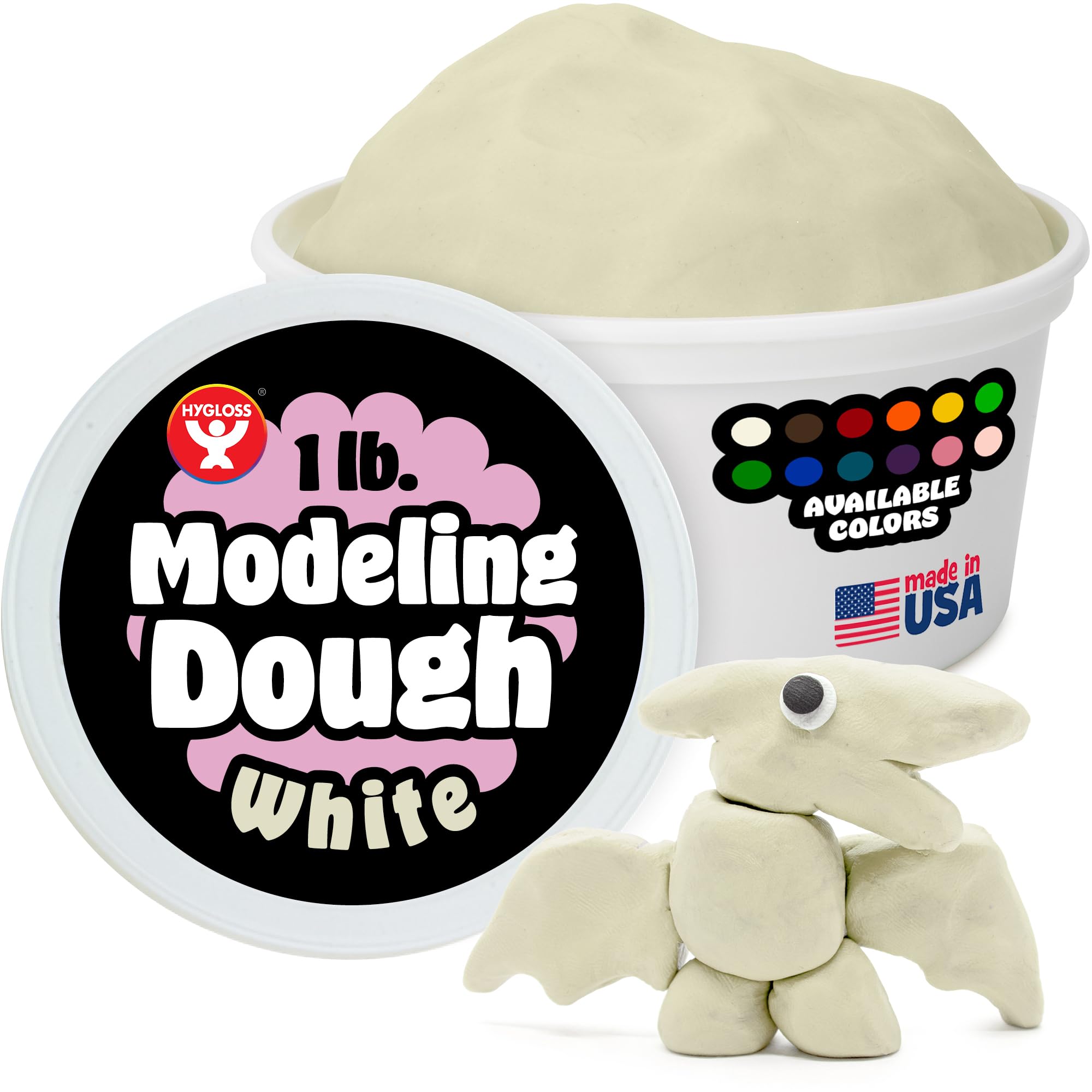 Hygloss Play Modeling Dough for Kids – Safe & Non-Toxic Sensory Dough for Arts and Crafts – 1 lb Tub – Play Clay for Toddler Activities, Preschool Classroom Must-Haves – White Color, Unscented