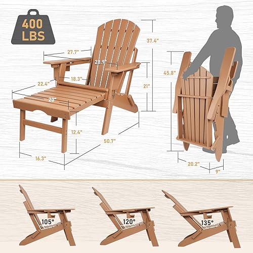 Miniatura 3 de FUNBERRY Silla Adirondack con respaldo ajustable, sillas Adirondack plegables,Sillas Adirondack de plástico con otomana,Silla Adirondack resistente