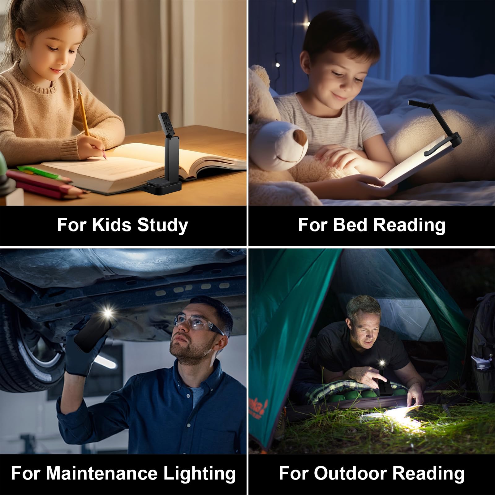Confezione da 2: luce ricaricabile per lettura a letto, luce da lettura pieghevole con clip, leggera in 3 colori ambrati per la cura degli occhi e oscuramento continuo, lampada LED a durata 80
