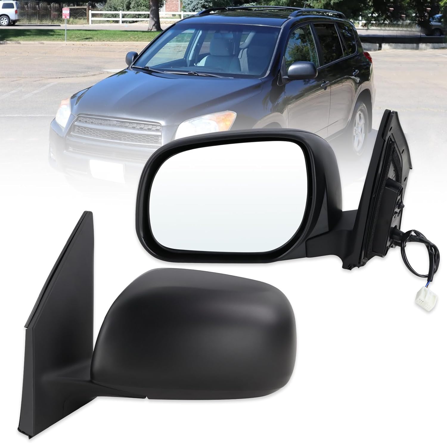 Left Driver Side Mirror Compatible With 2009 2010 2011 2012 Toyota RAV4 With Manual Folding Power Glass Matte Black Replace#8794042B10(3Pins)(Japan Bulit)