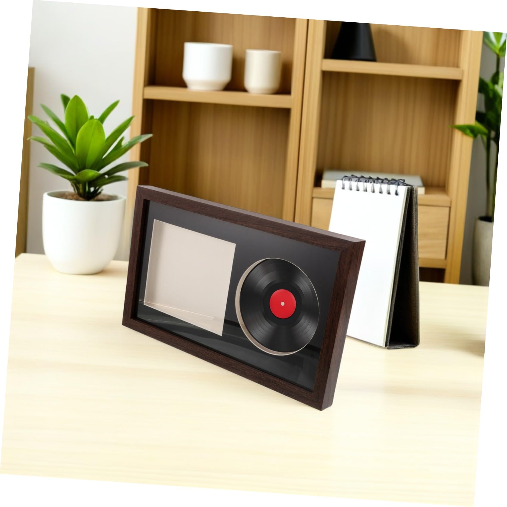 SHINEOFI Cornice per Esposizione Album Musicali e CD in Legno Design 3d Cavo, Supporto Stabile e Posizionamento Flessibile, per Angolo Musica o Soggiorno