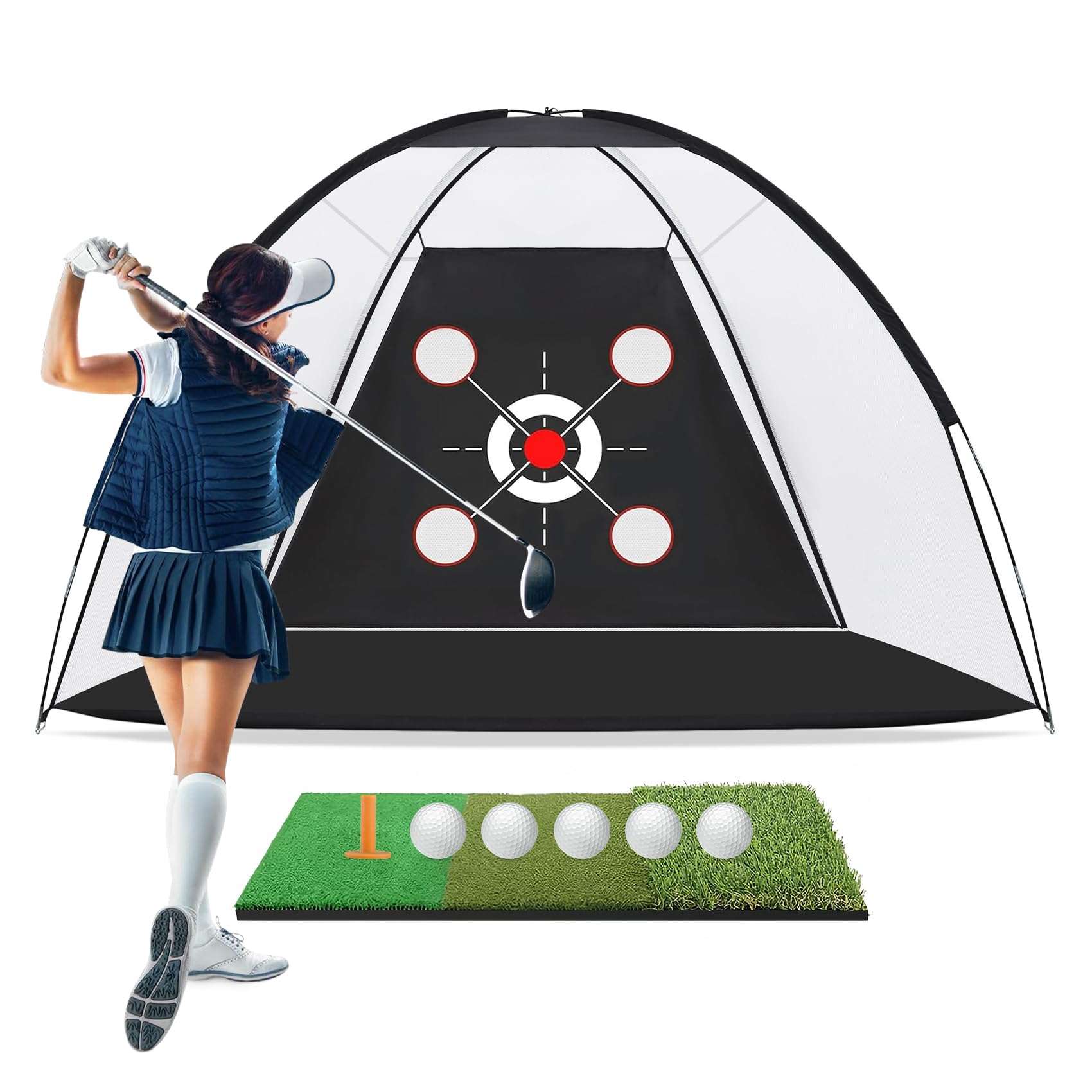 Golf Net, 10x7FT with Golf Practice Mat, Hitting Aid Nets for Backyard Driving Chipping Training Swing with Target Outdoor or Indoor– Gifts for Men/Dad/Him