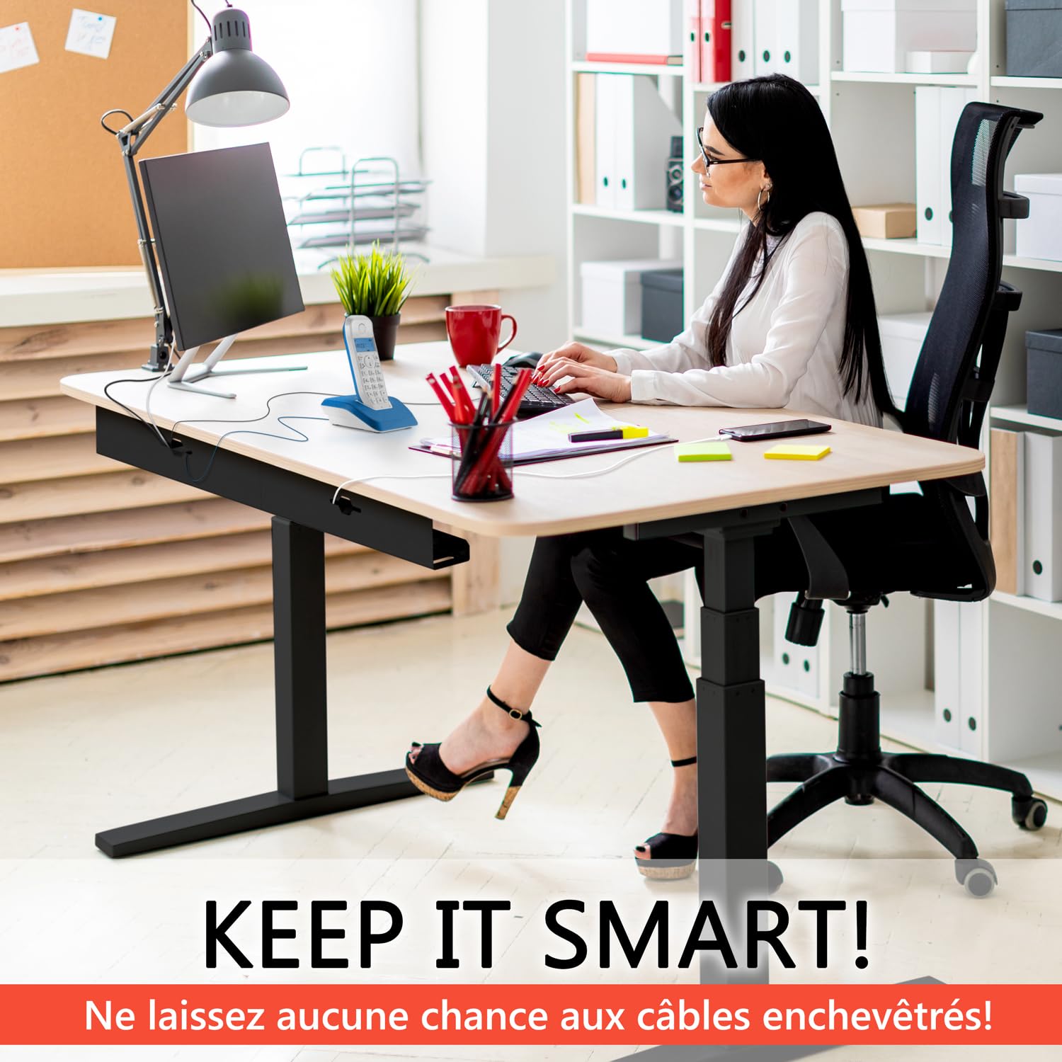 iVengo® XL Passe câbles Bureau TÜV-approuvé [2x50 cm] pour Une Gestion idéale Cable Management - spacieuse Passe Cable Bureau [Set de 2] - Robuste & Intelligent Organisateur de Cable - Noir Mat