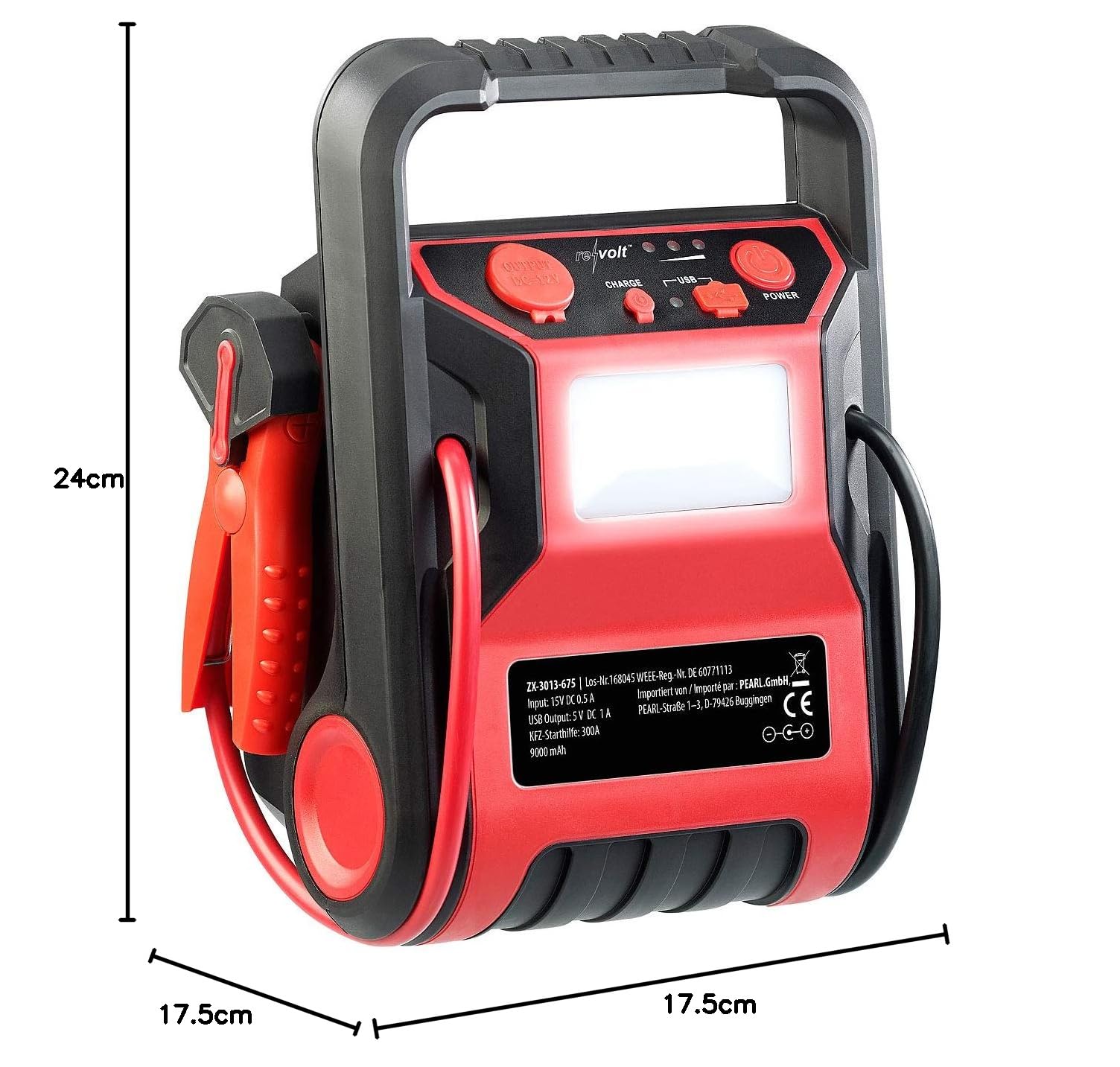 revolt Powerpack Starthilfe: 5in1-Starthilfe-Powerbank & Kompressor, USB, 12V 9.000mAh, 600A 250psi (Powerpack 12V, Auto, Pkw)