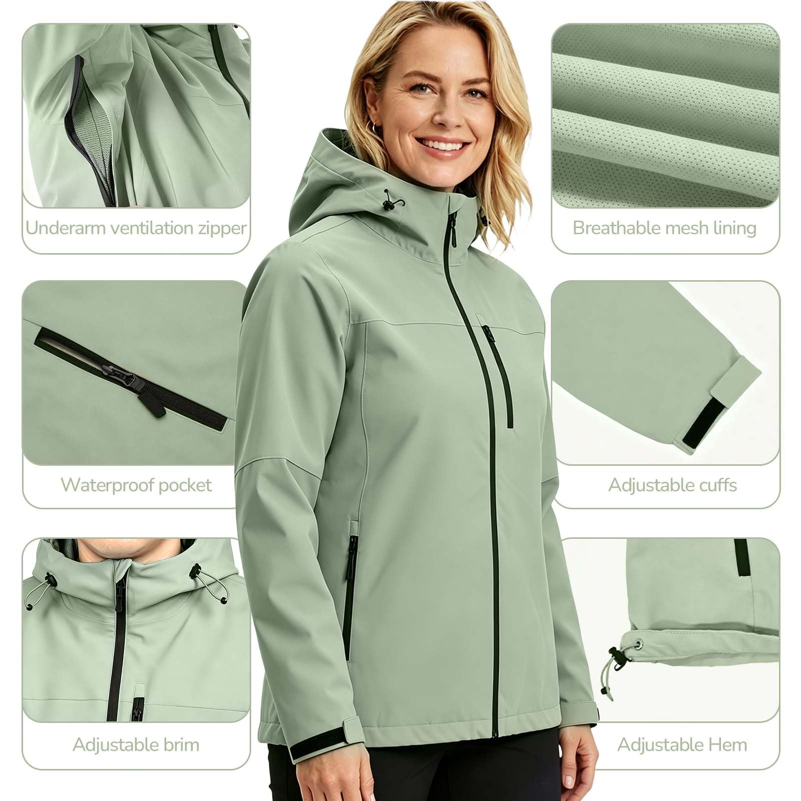 Veste Imperméable Femme Coupe Vent Femme Impermeable Veste de pluie avec capuche pour le cyclisme camping alpinisme, la randonnée et l'escalade