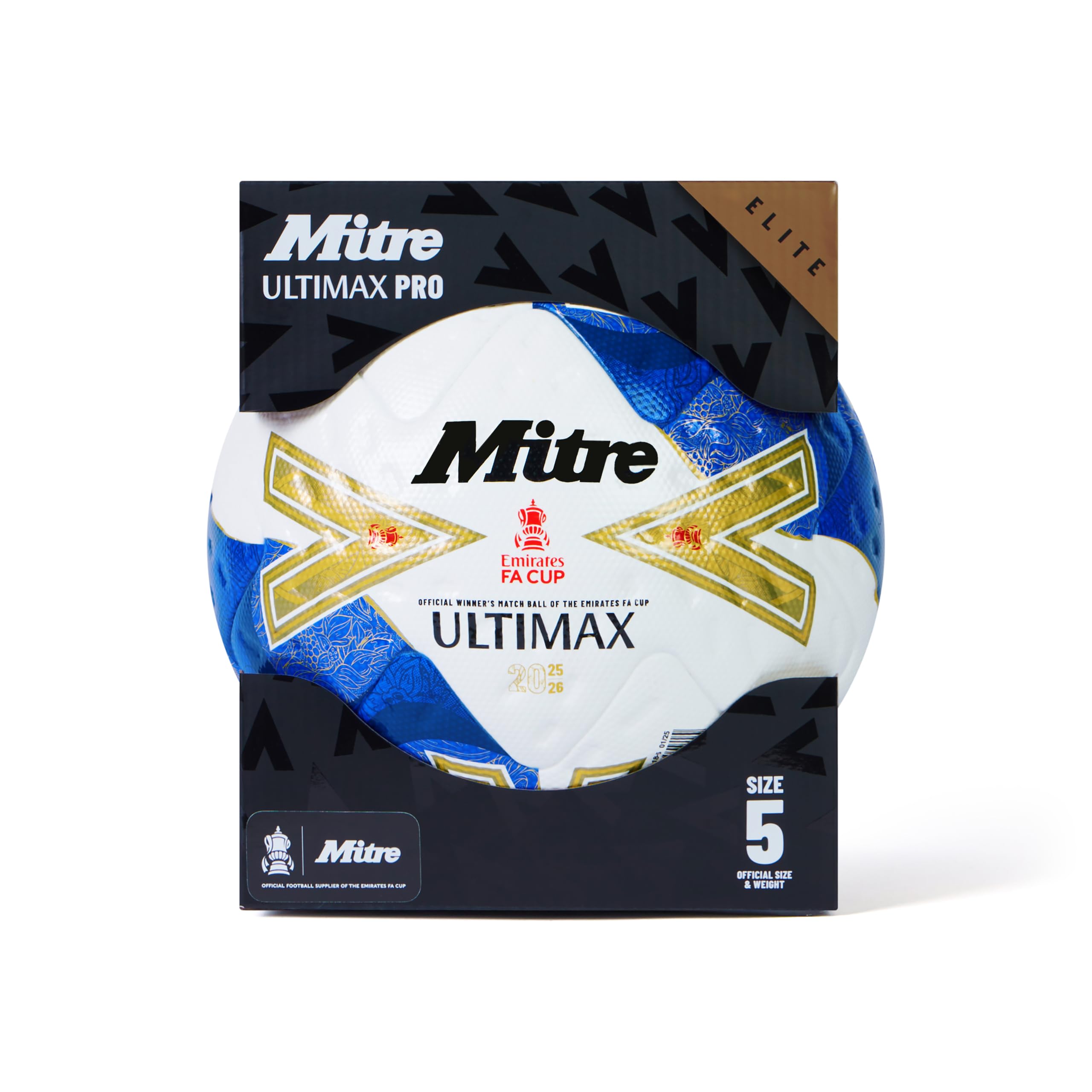 Mitre FA Cup Winn R Ultimax Pro 2526 Fútbol para Unisex Adulto, Blanco/Gold/Azul/Azul, 5