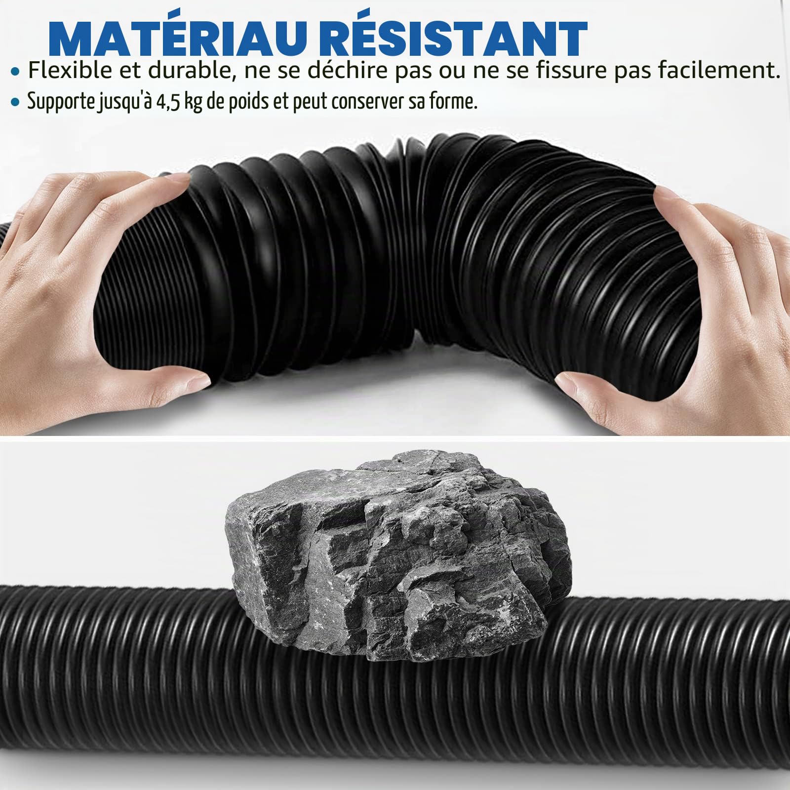 TOKPLNU Rallonge de bec de descente flexible pour gouttière - Noir - Connecteur de gouttière - Tuyau de drainage d'eau de pluie extensible de 50 à 147 cm