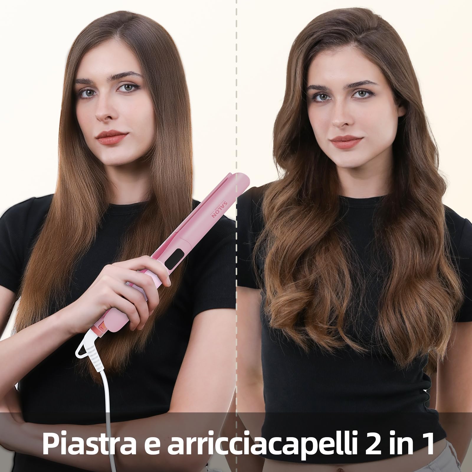 Dekuri 2 in 1 Piastra per capelli e arricciacapelli | piastra liscia in titanio, ferro da stiro a calore rapido 30s, display LCD 120-230℃, piastra capelli ioniche per donne
