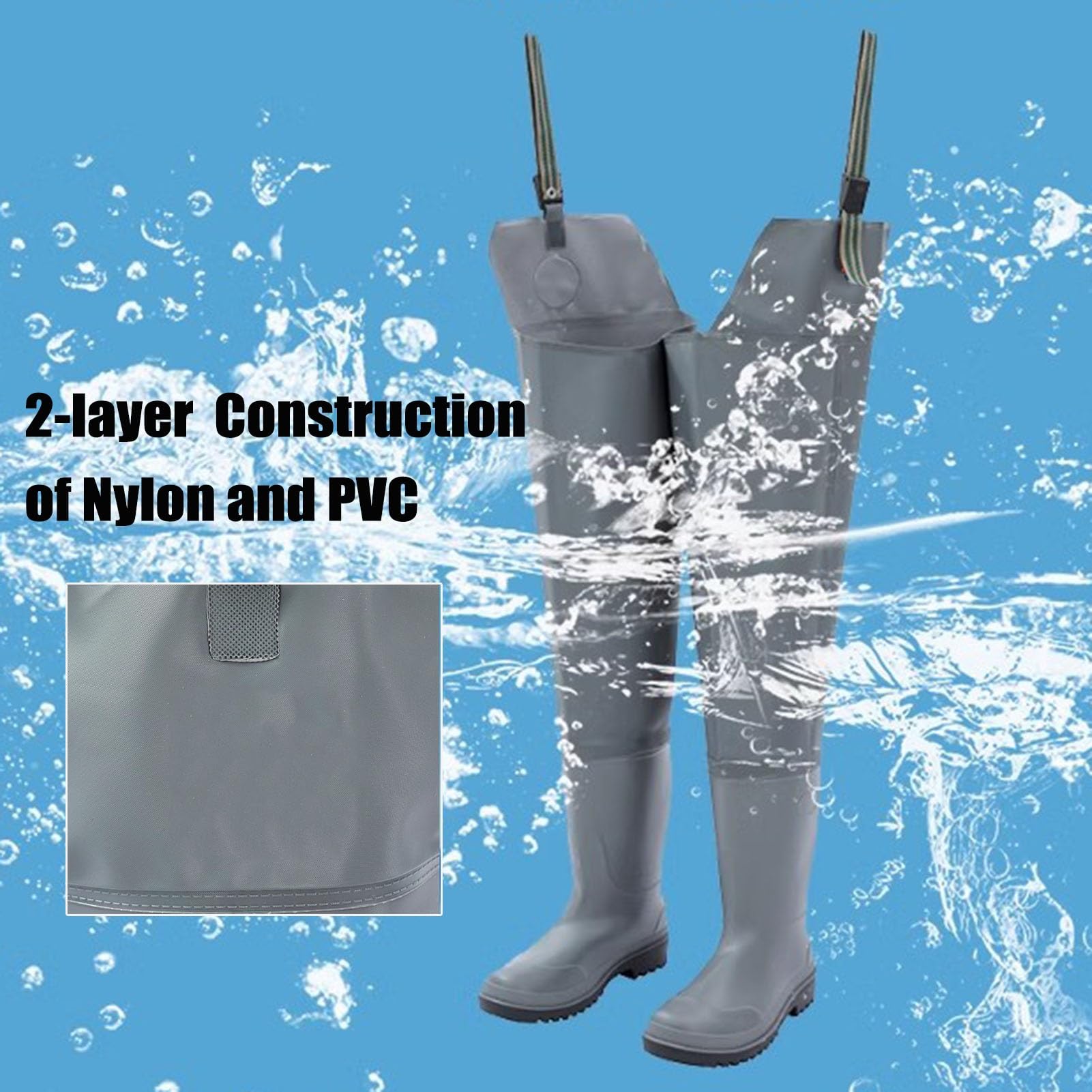 Waders Pesca Wader da Pesca per Uomo E Donna, 2 Strati di Nylon/PVC Impermeabili, Stivali da Pesca Alti 80 Cm, Facilmente Regolabili